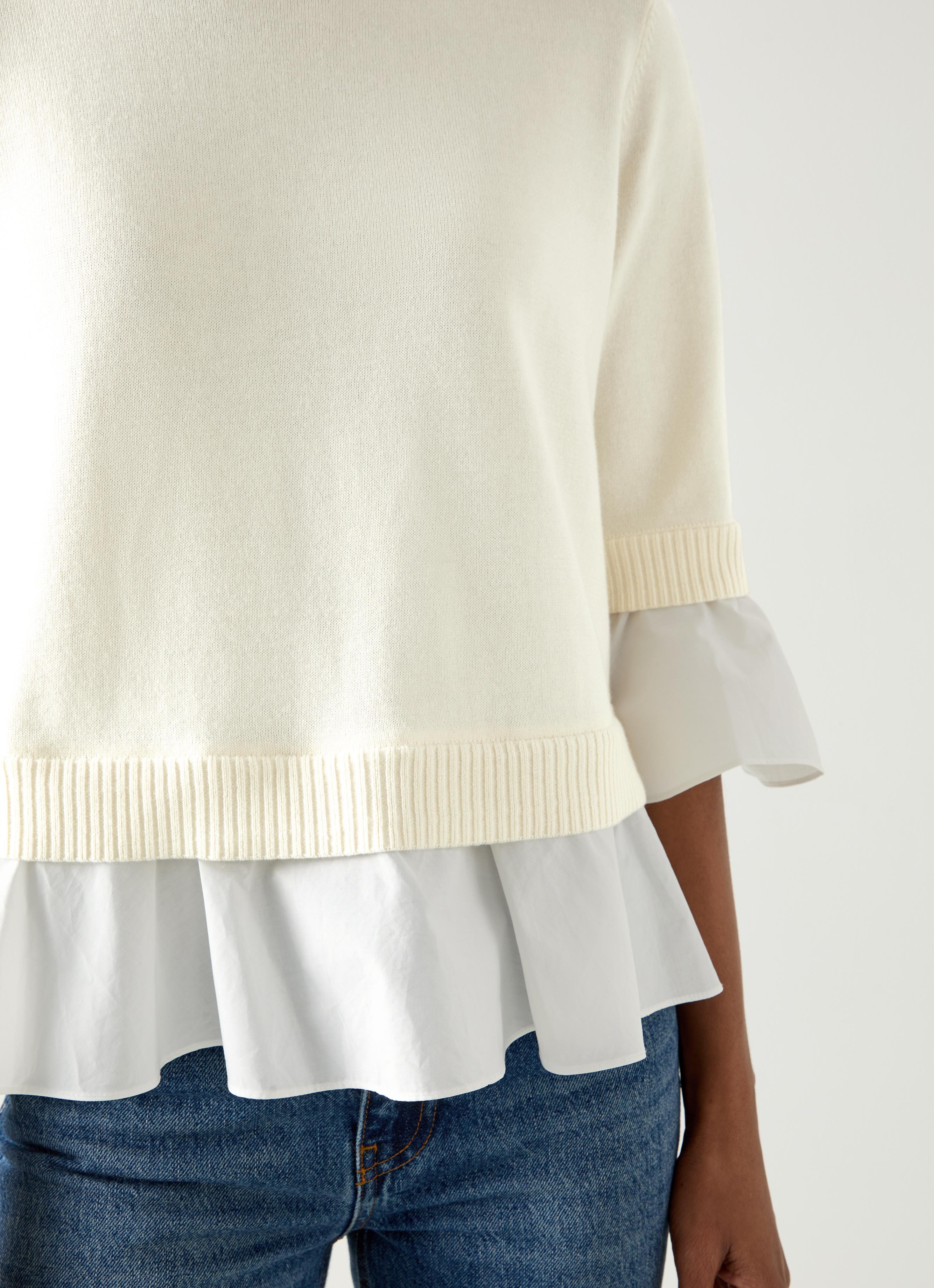 Maisie Ivory & White Poplin Organic Cotton Frill Trim Jumper