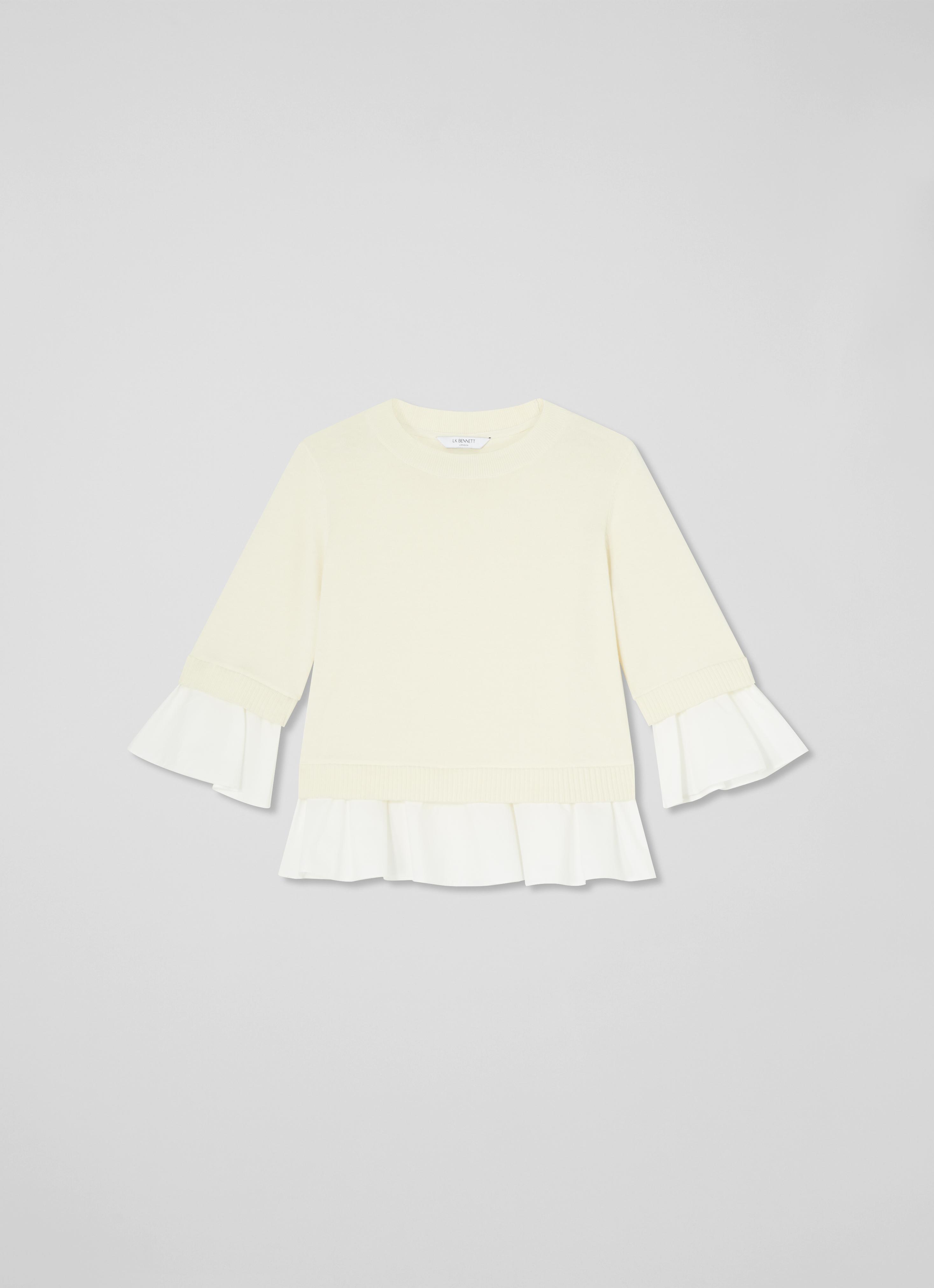 Maisie Ivory & White Poplin Organic Cotton Frill Trim Jumper