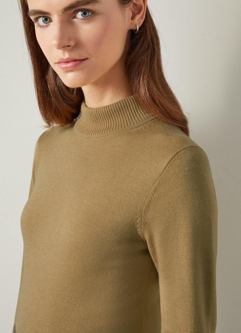 Sadie Gold Turtle Neck Metallic Knit Top Sale Collections