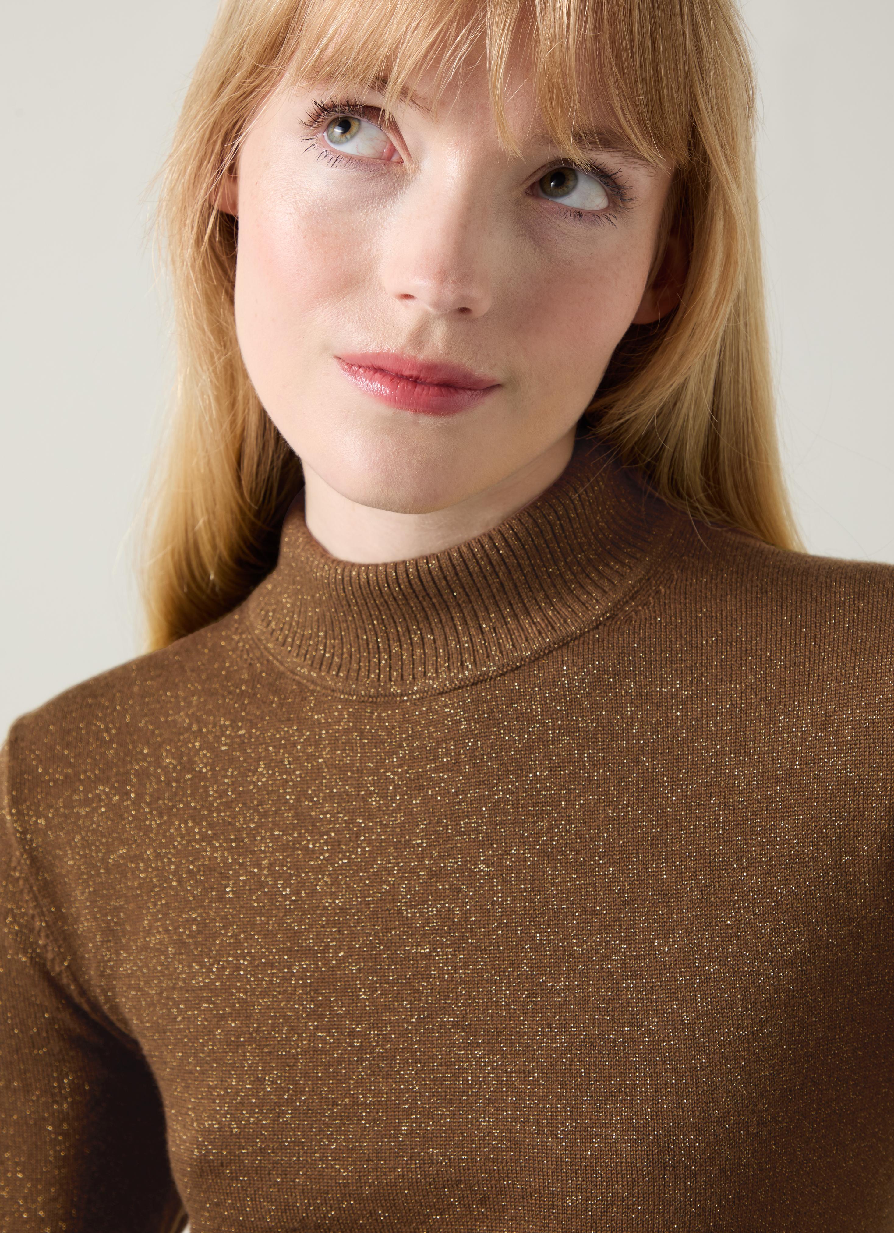 Sadie Olive Turtle Neck Metallic Knit Top | Clothing | Sale