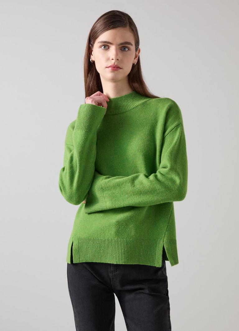 Zoe Bright Green Split Detail Boxy Knit Jumper Clothing Collections L.K.Bennett London