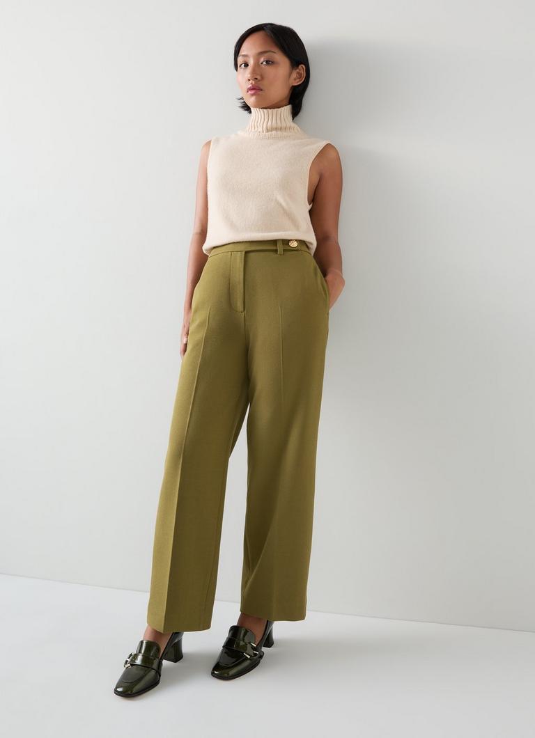 Billie Petite LENZING™ ECOVERO™ Viscose Olive Tailored Crop Wide Trouser
