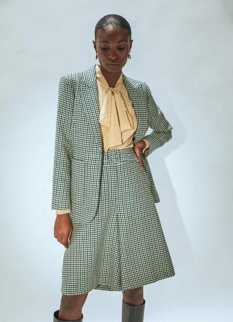 Daphne Cream & Green Virgin Wool Tailored Short