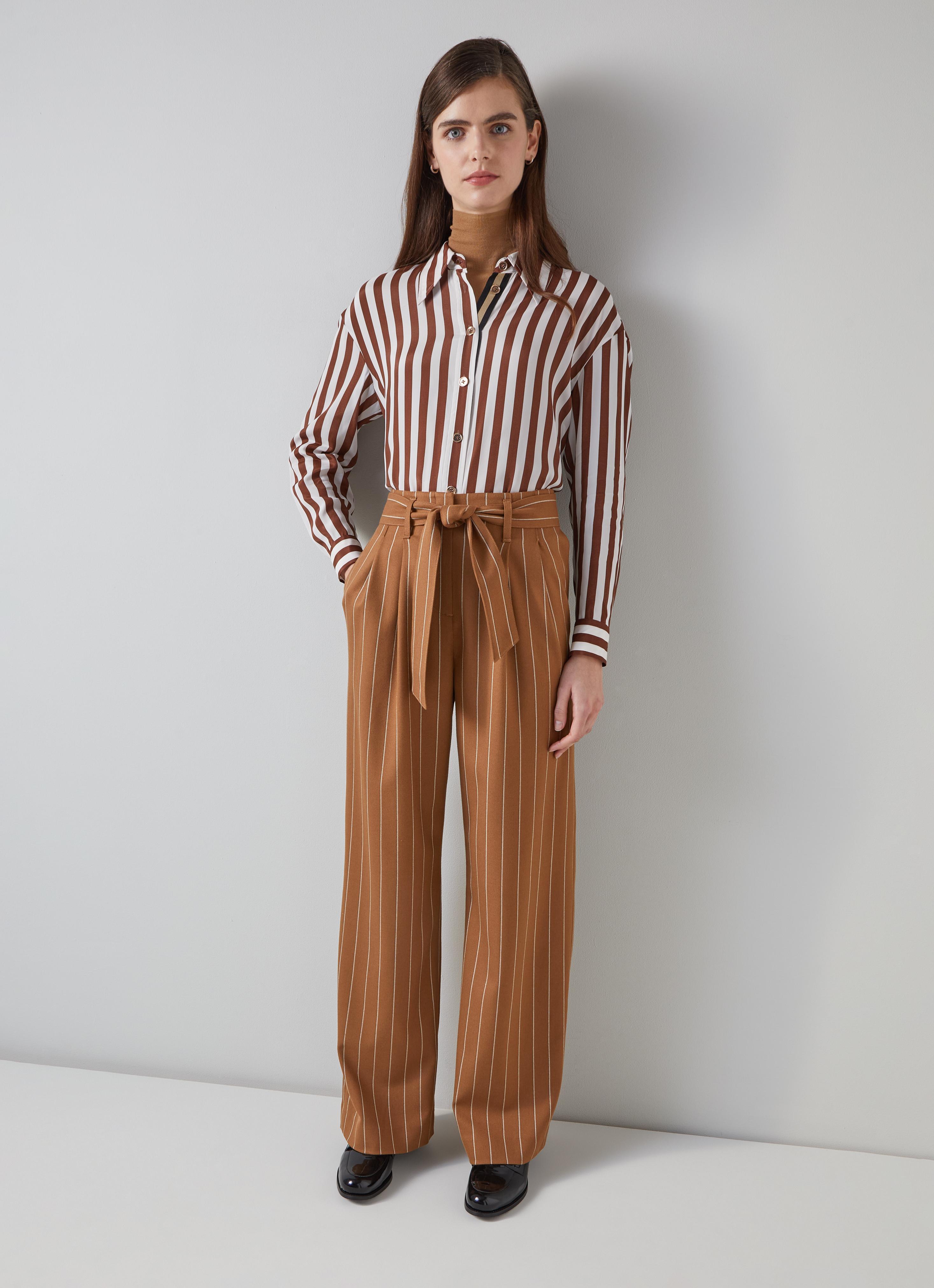 Ellis Cognac Multi Stripe Fluid Trouser