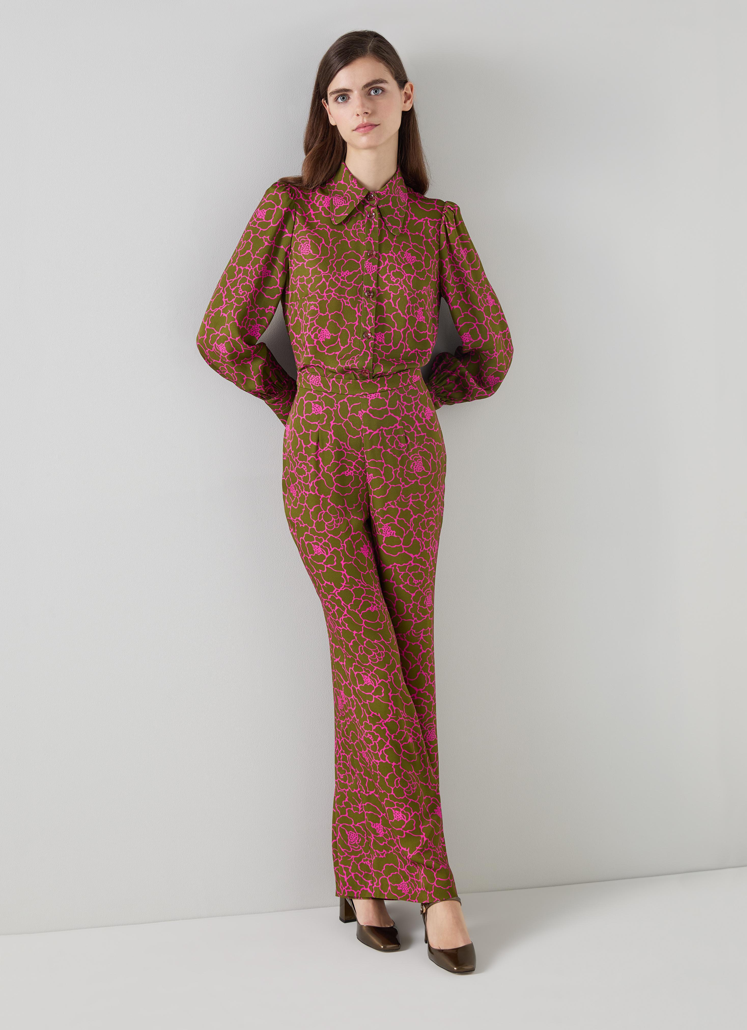 Esme Olive & Magenta  Peony Print Trouser
