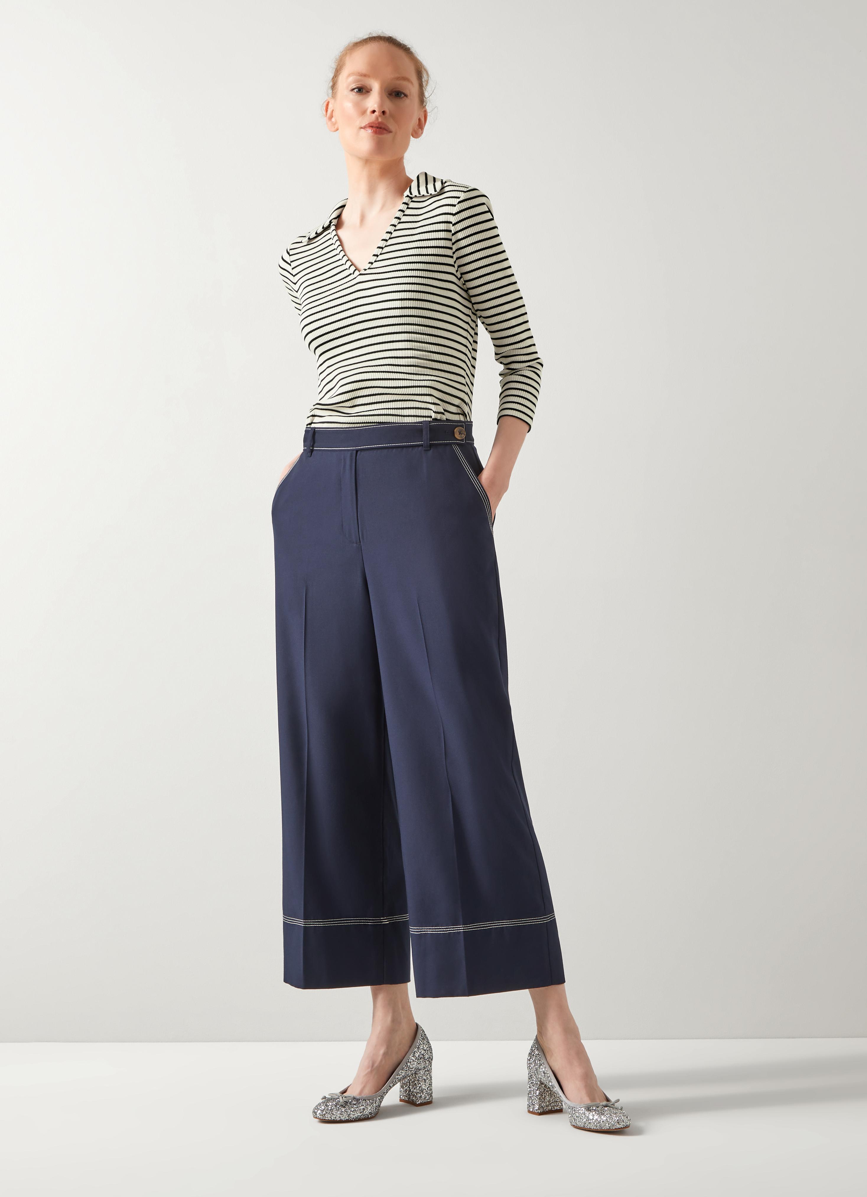 Sophia Spring Navy & Cream Crop Trousers
