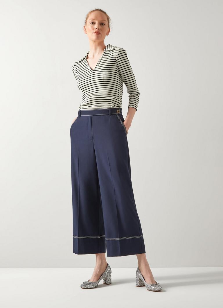 Sophia Spring Navy & Cream Crop Trousers