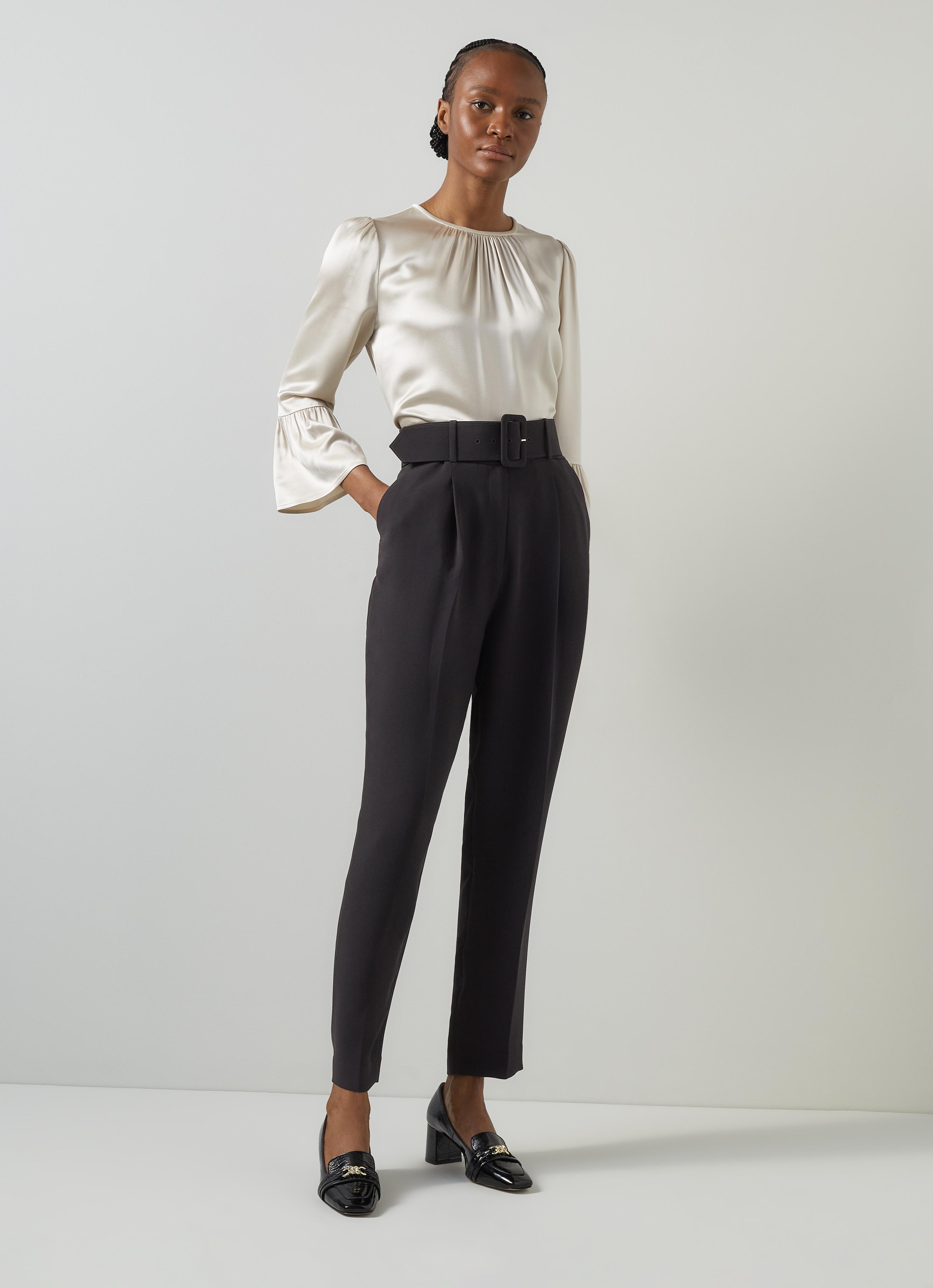 Tabitha Black Belted Crepe Trouser
