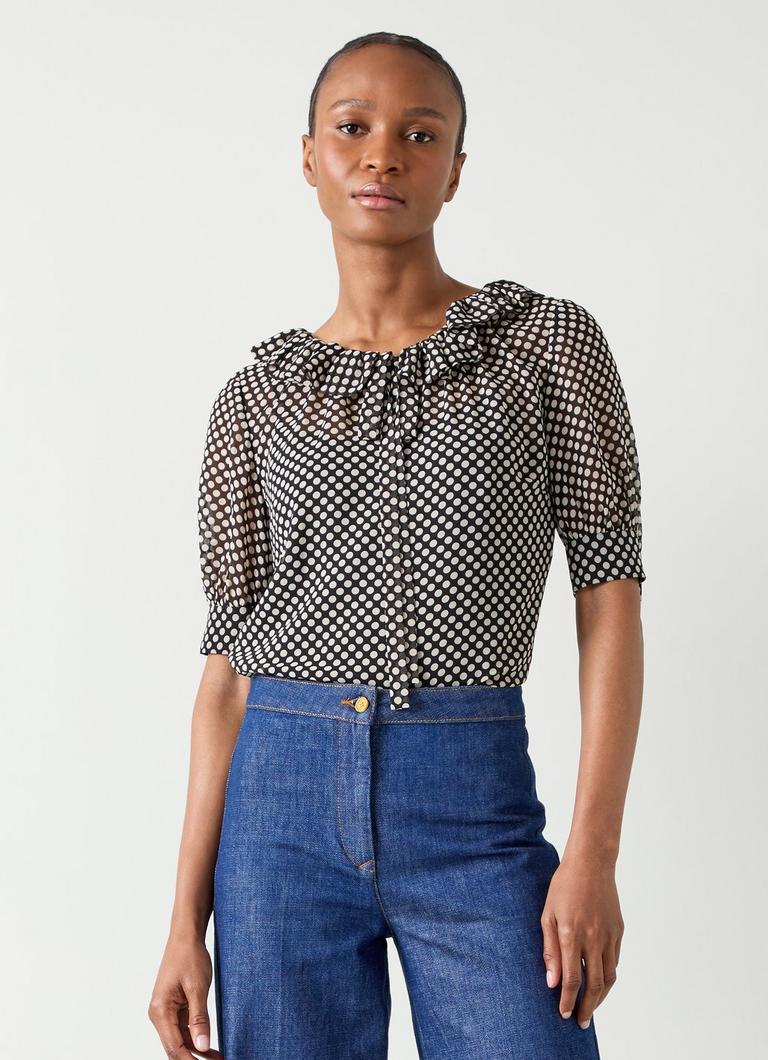 Grey polka dot top sales