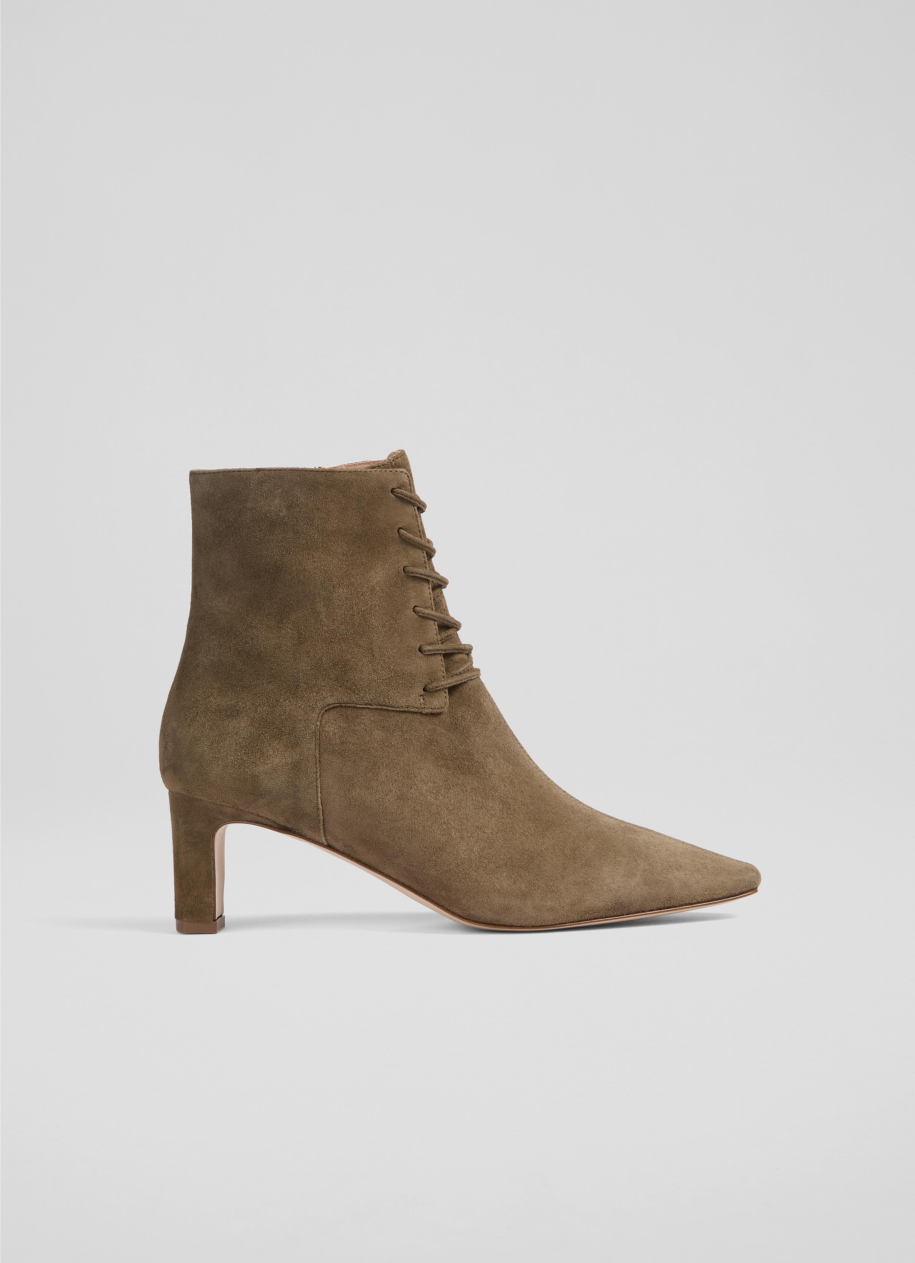Betty Khaki Green Lace Up Suede Block Heel Boot