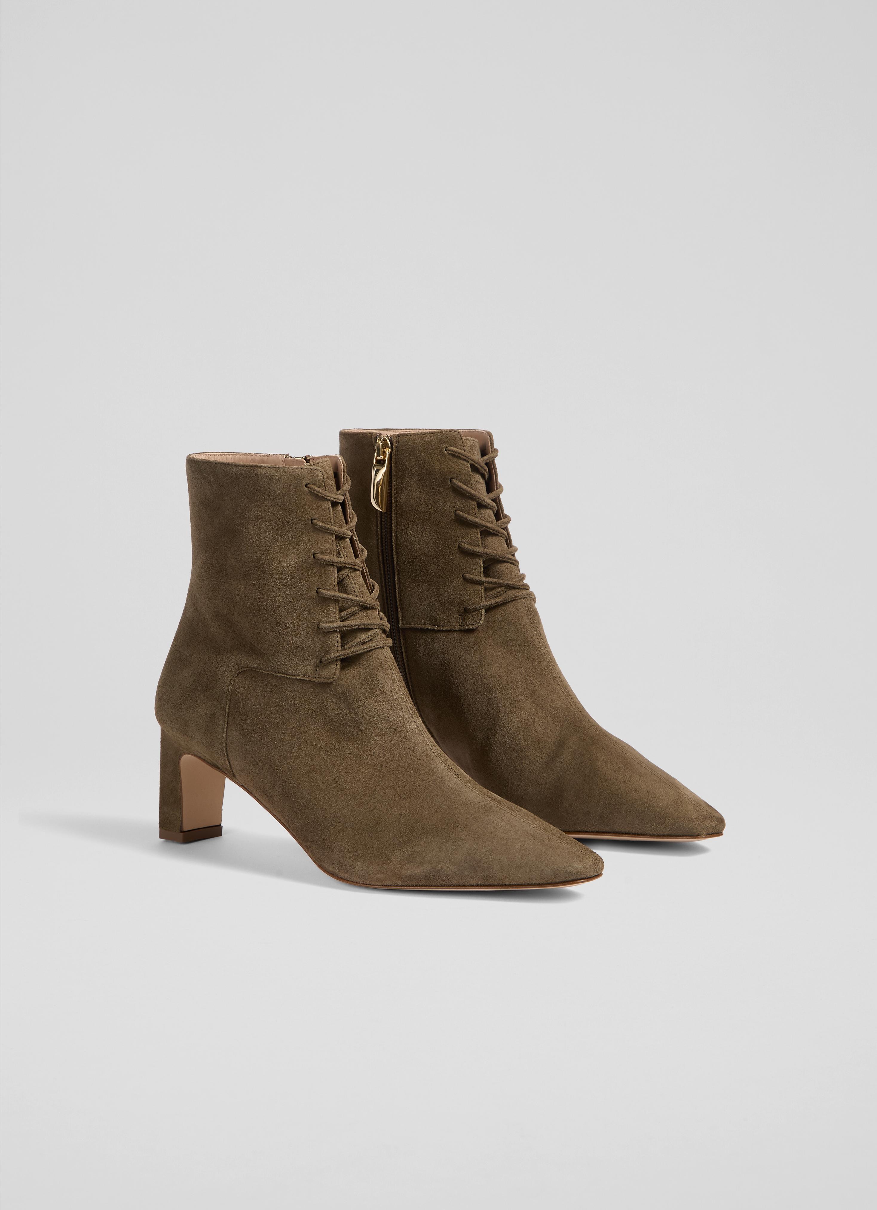 Betty Suede Chocolate Brown Lace Up Ankle Boots