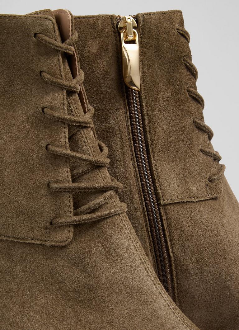 Betty Khaki Green Lace Up Suede Block Heel Boot Ankle Boots