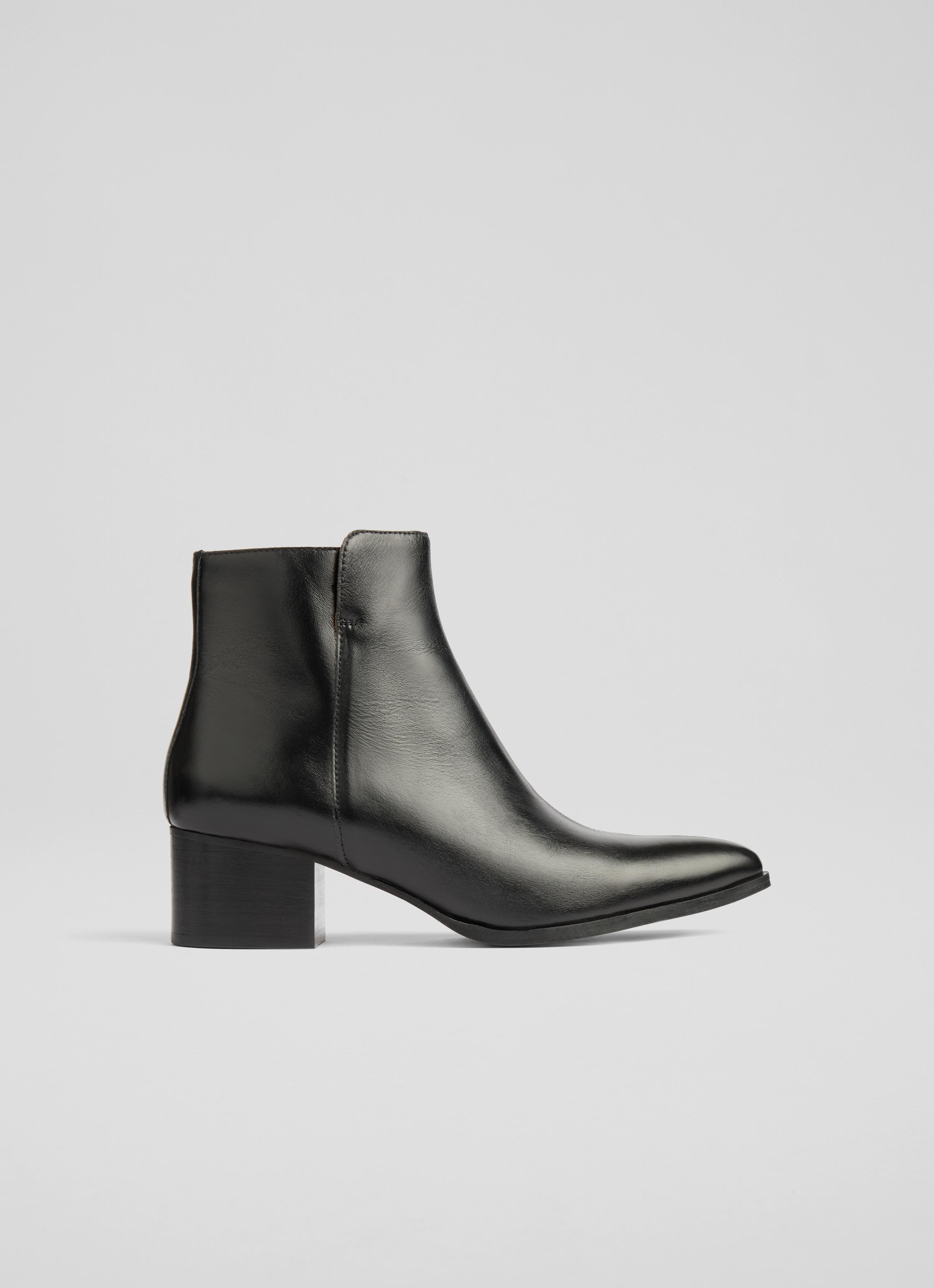 Cicilia Black Leather Ankle Boots