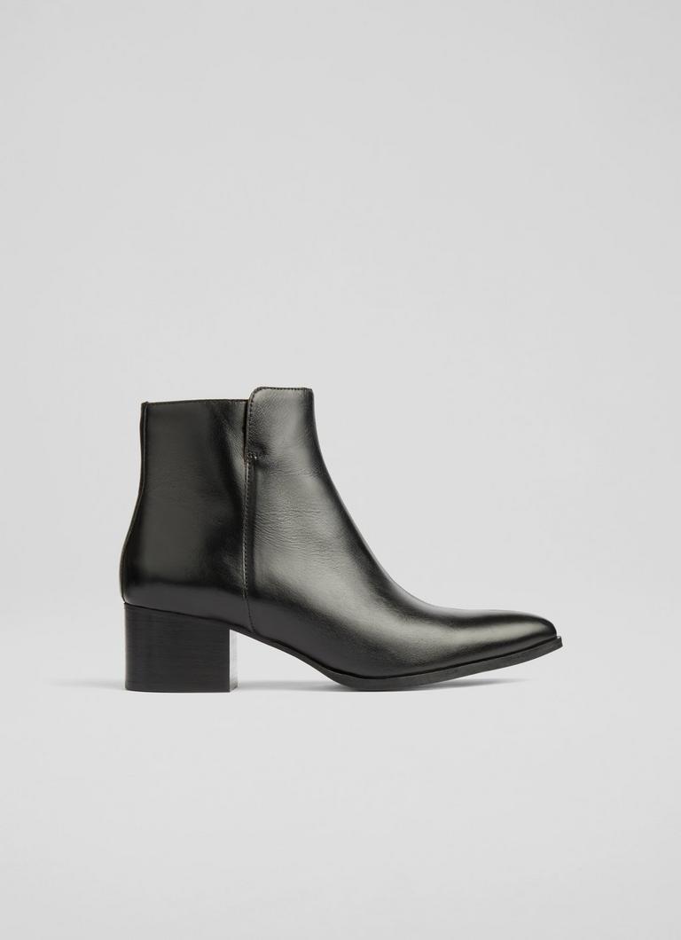 Cicilia Black Leather Ankle Boots