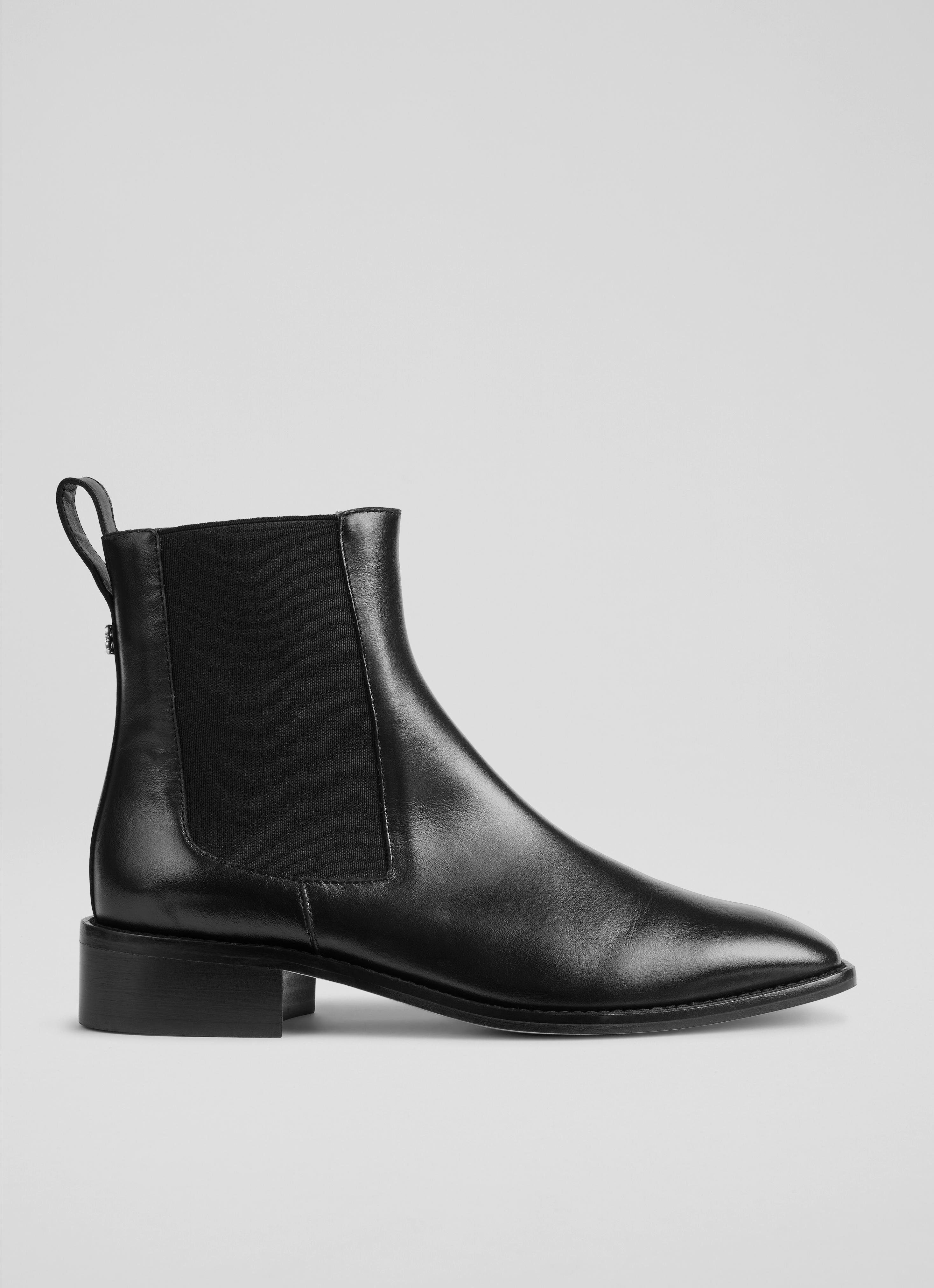 Hattie Black Leather Ankle Boots