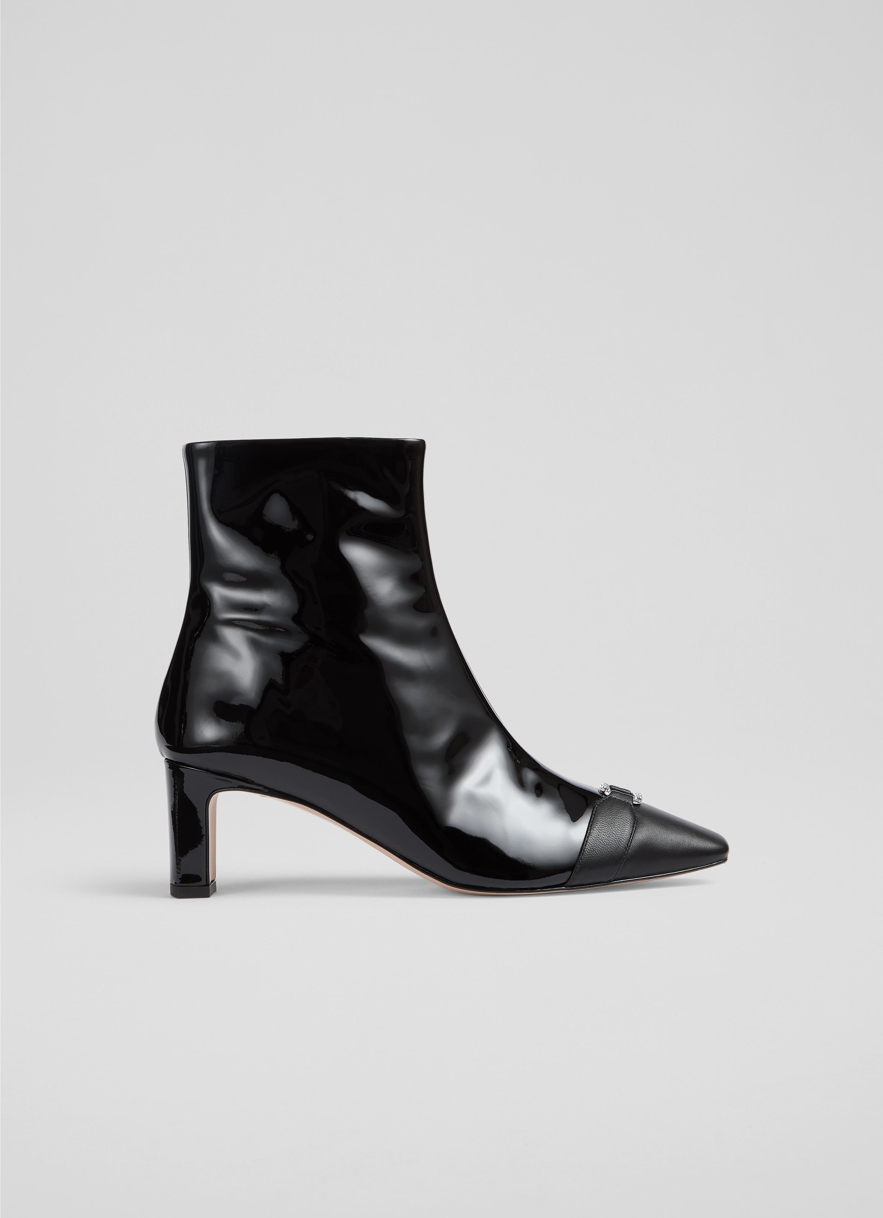 Hylda Black Patent Ankle Boots