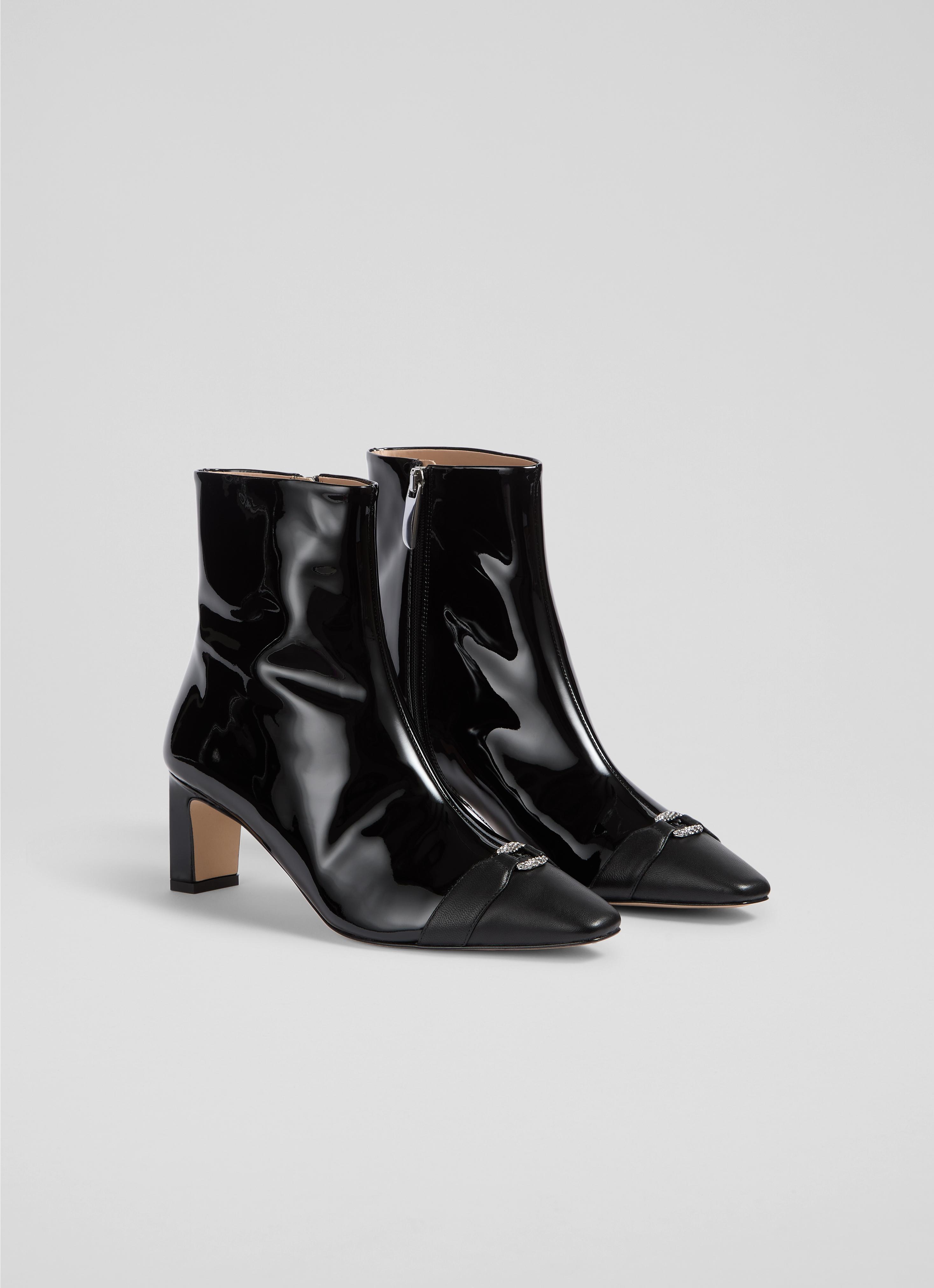 Hylda Black Patent Ankle Boots