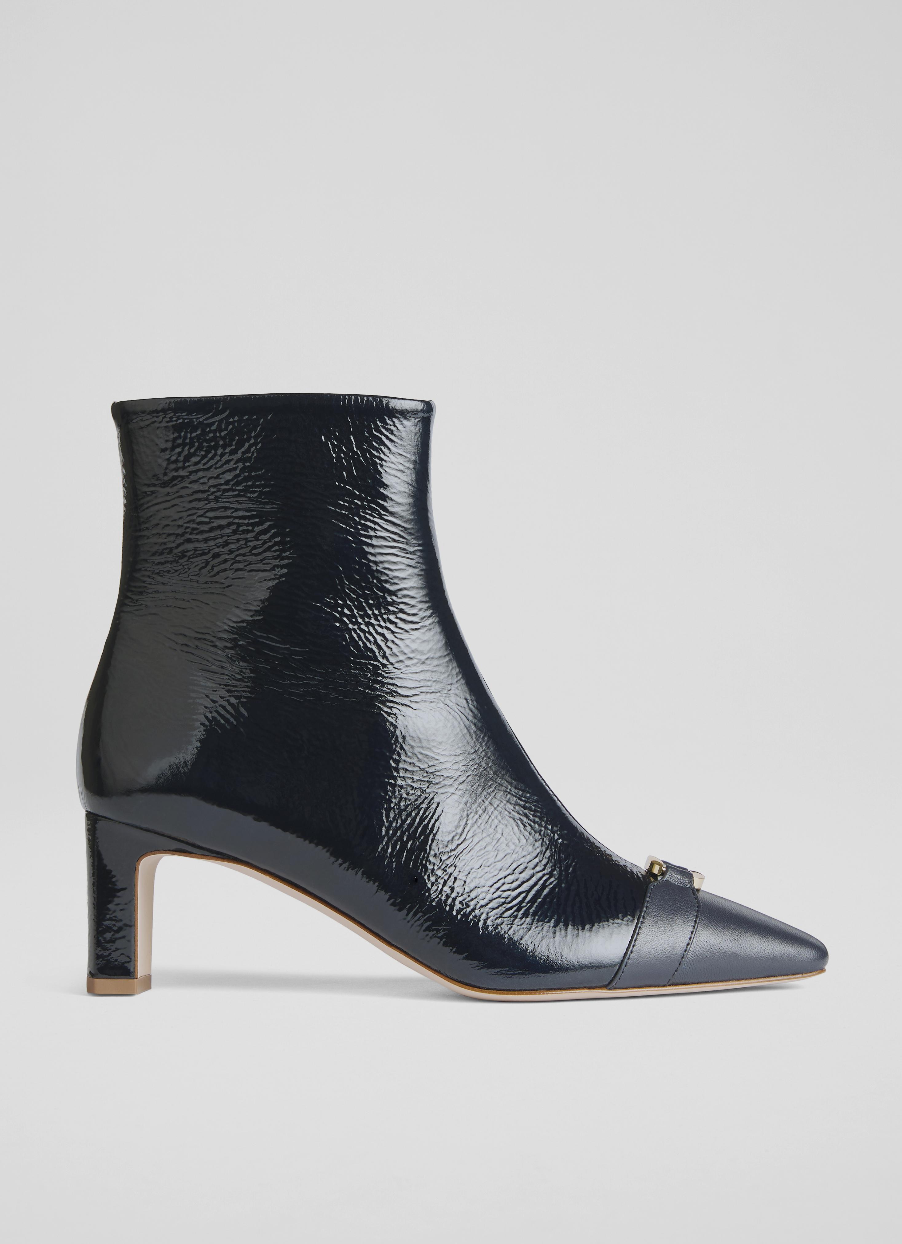 Hylda Blue Patent Leather Ankle Boots