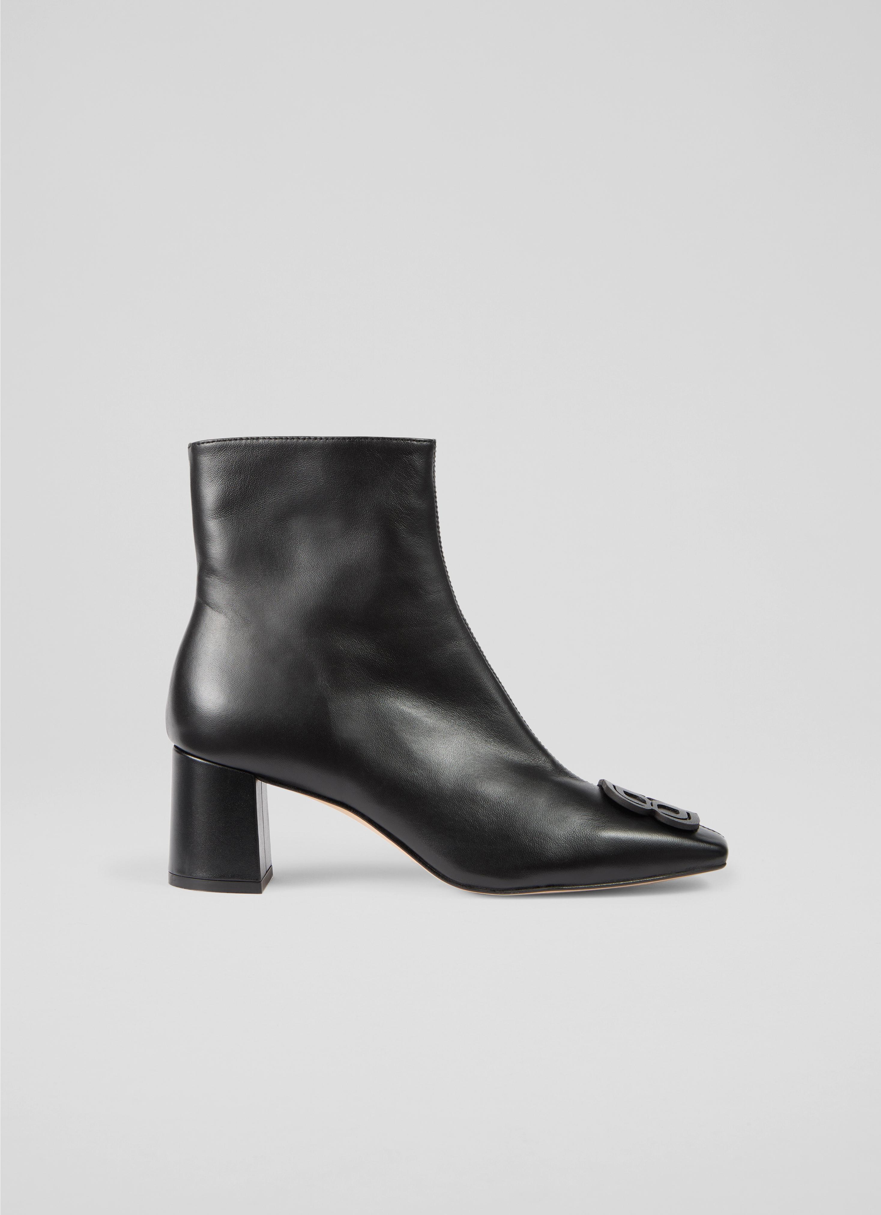 Olanna Black Leather Motif Ankle Boots