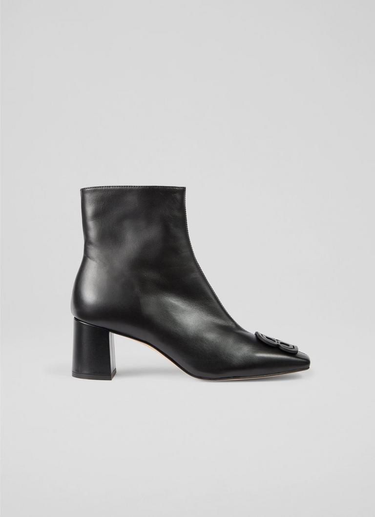 Olanna Black Leather Motif Ankle Boots