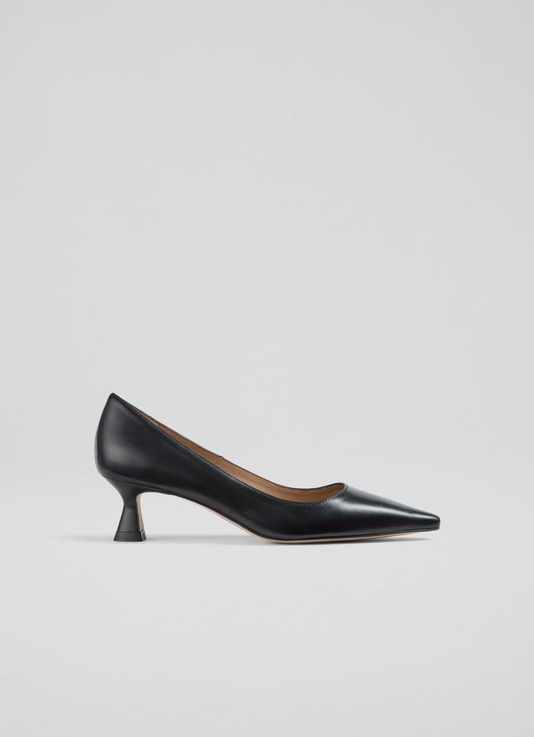 Avalina Black Nappa Leather Heel Courts