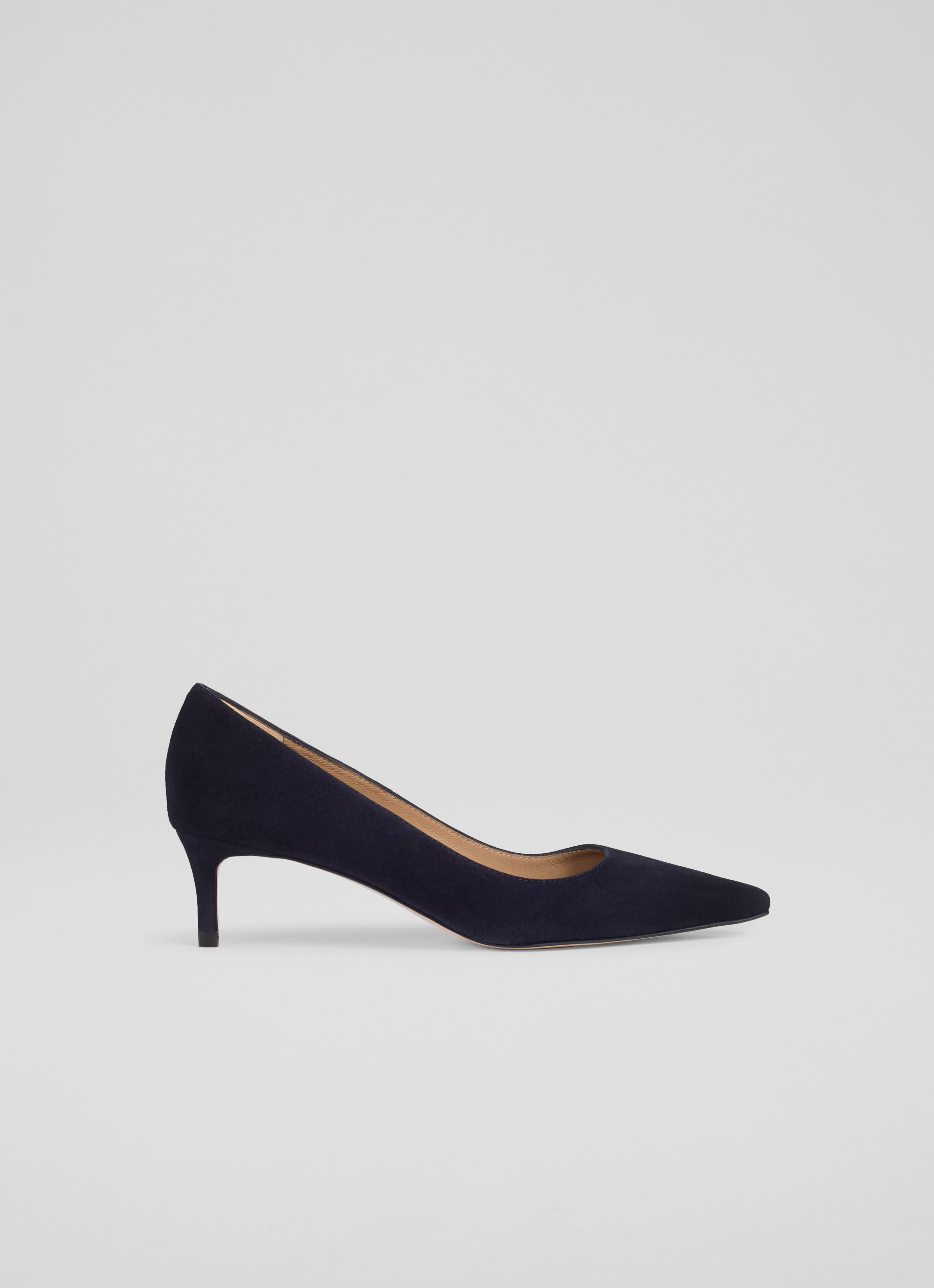 New Ava Black Suede Pointed Kitten Heel Court