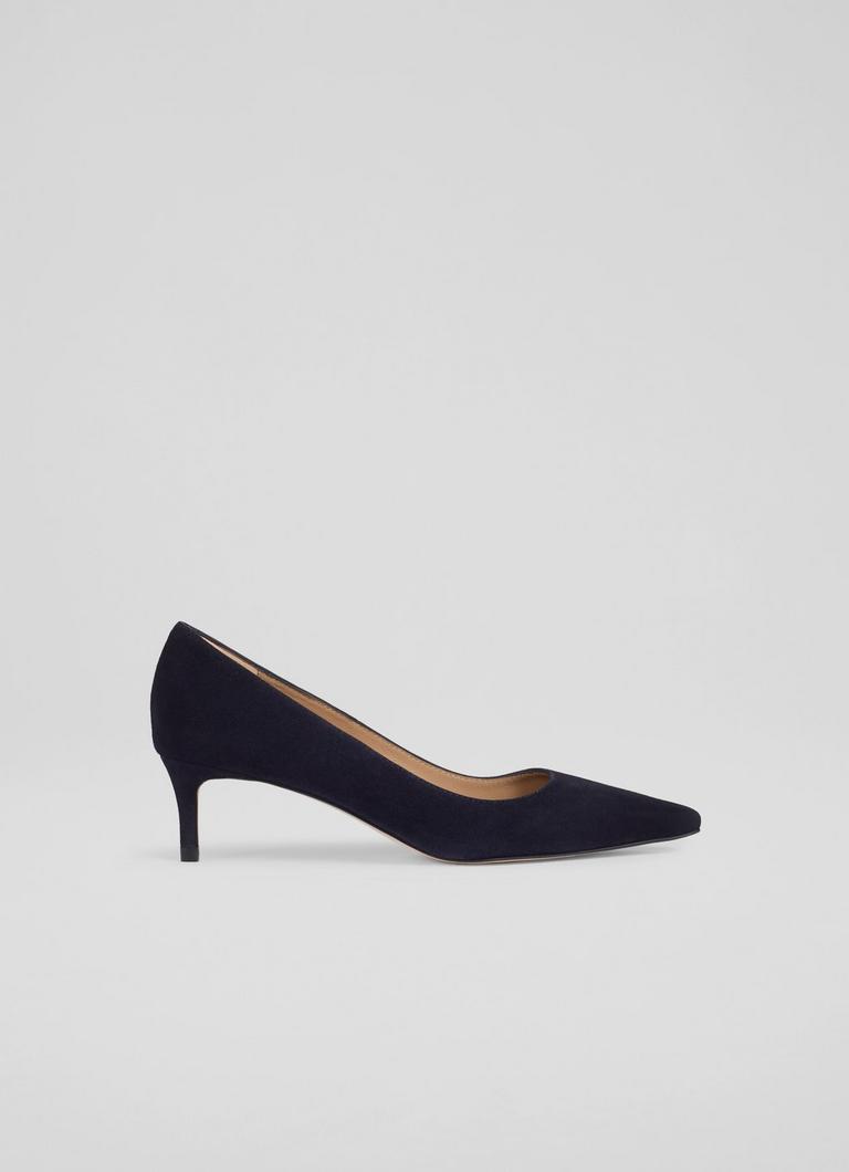 New Ava Black Suede Pointed Kitten Heel Court