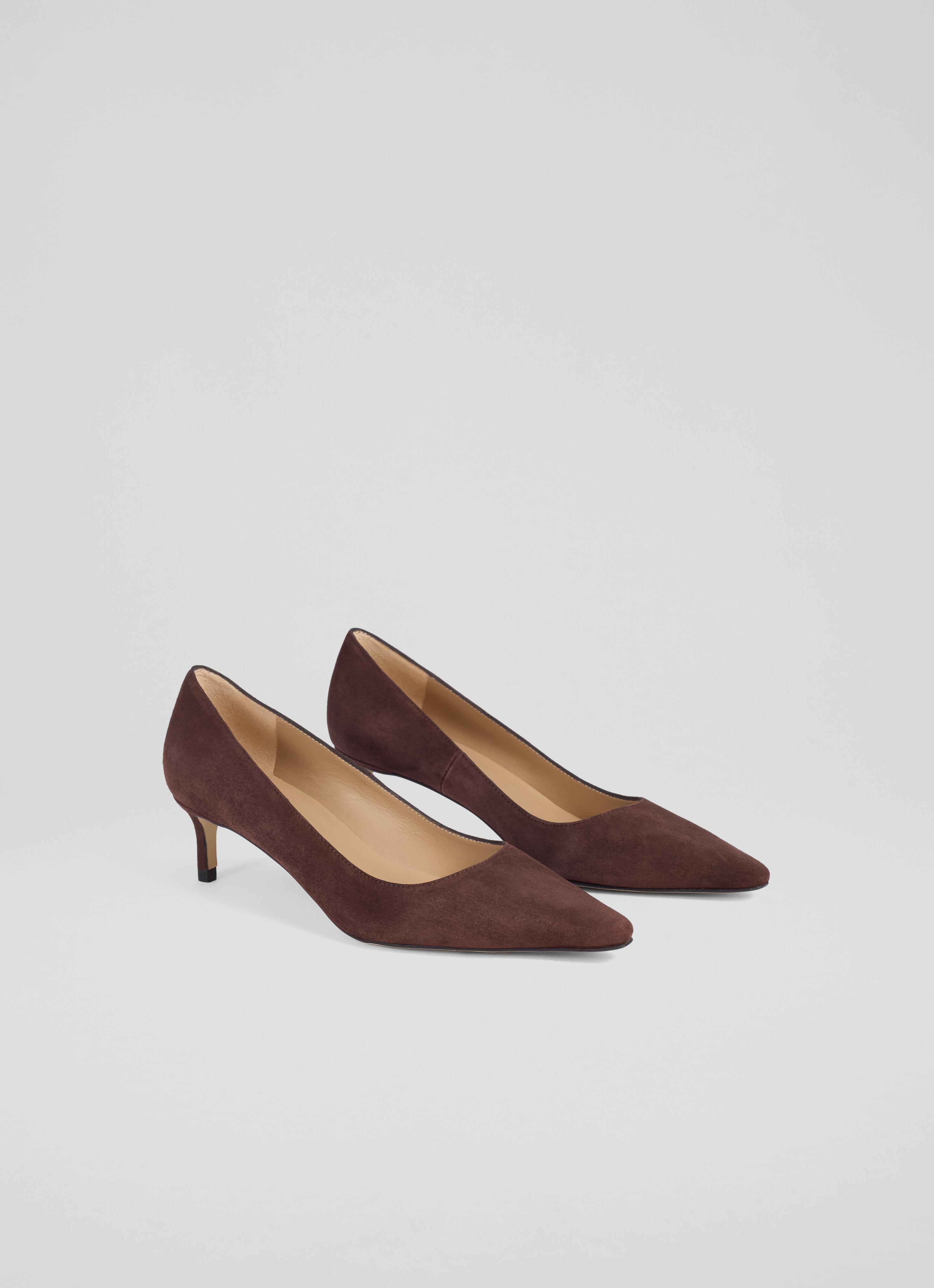 New Ava Brown Suede Pointed Kitten Heel Court Shoes