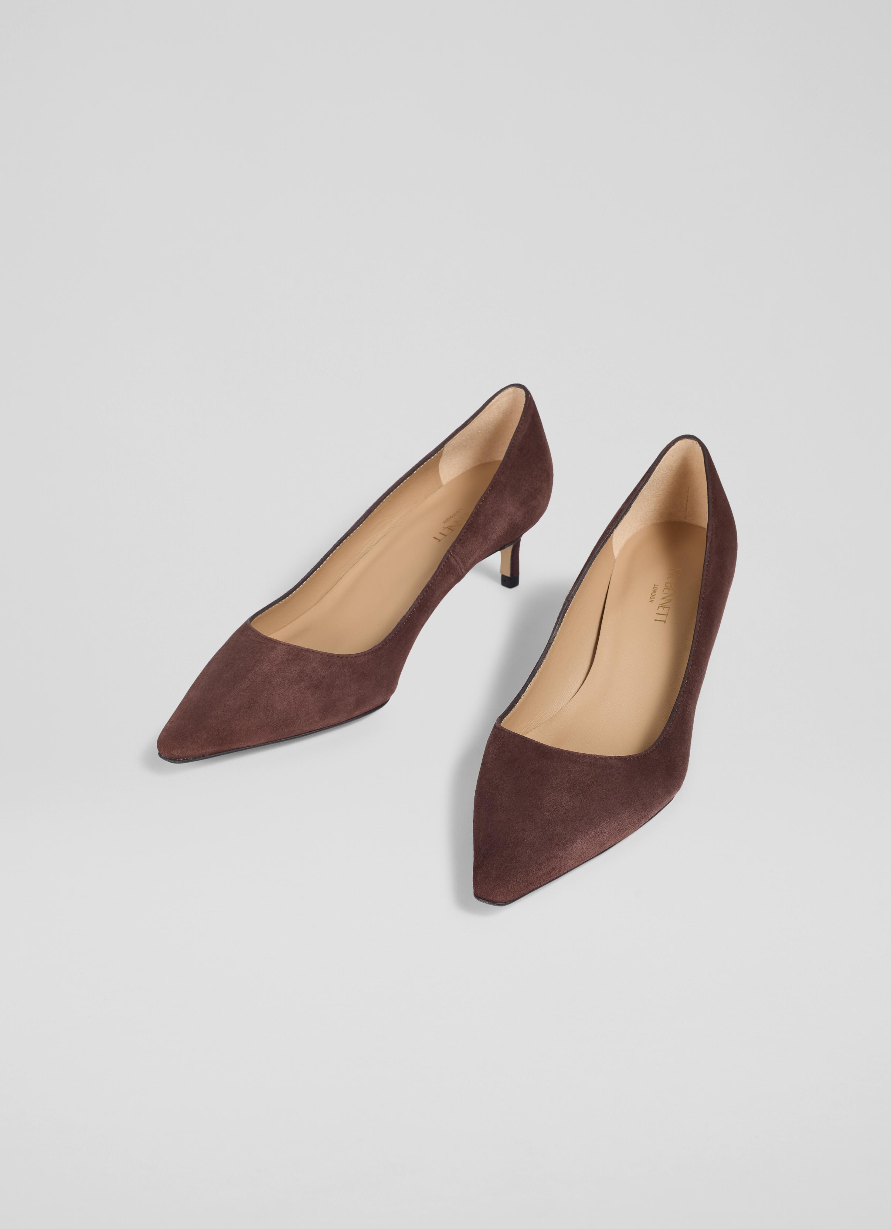 New Ava Brown Suede Pointed Kitten Heel Court Shoes