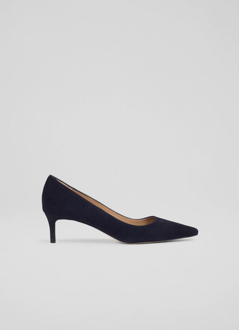 New Ava Navy Suede Kitten Heel Courts