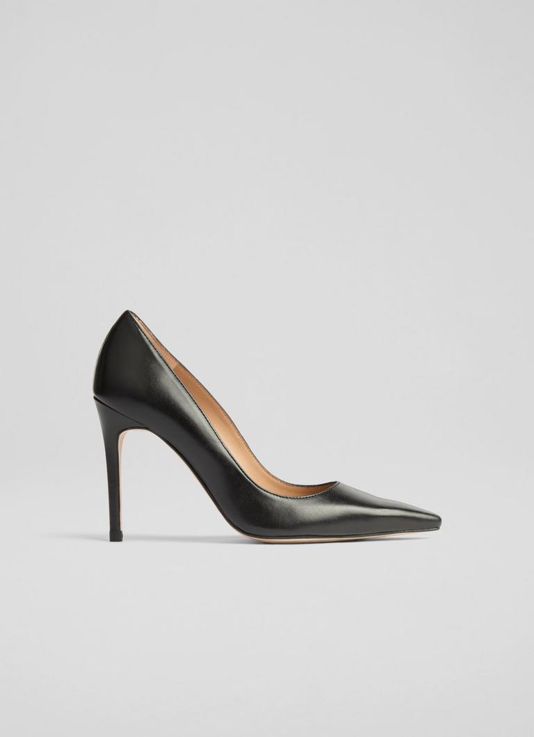 New Fern Black Leather Pointed Toe Courts