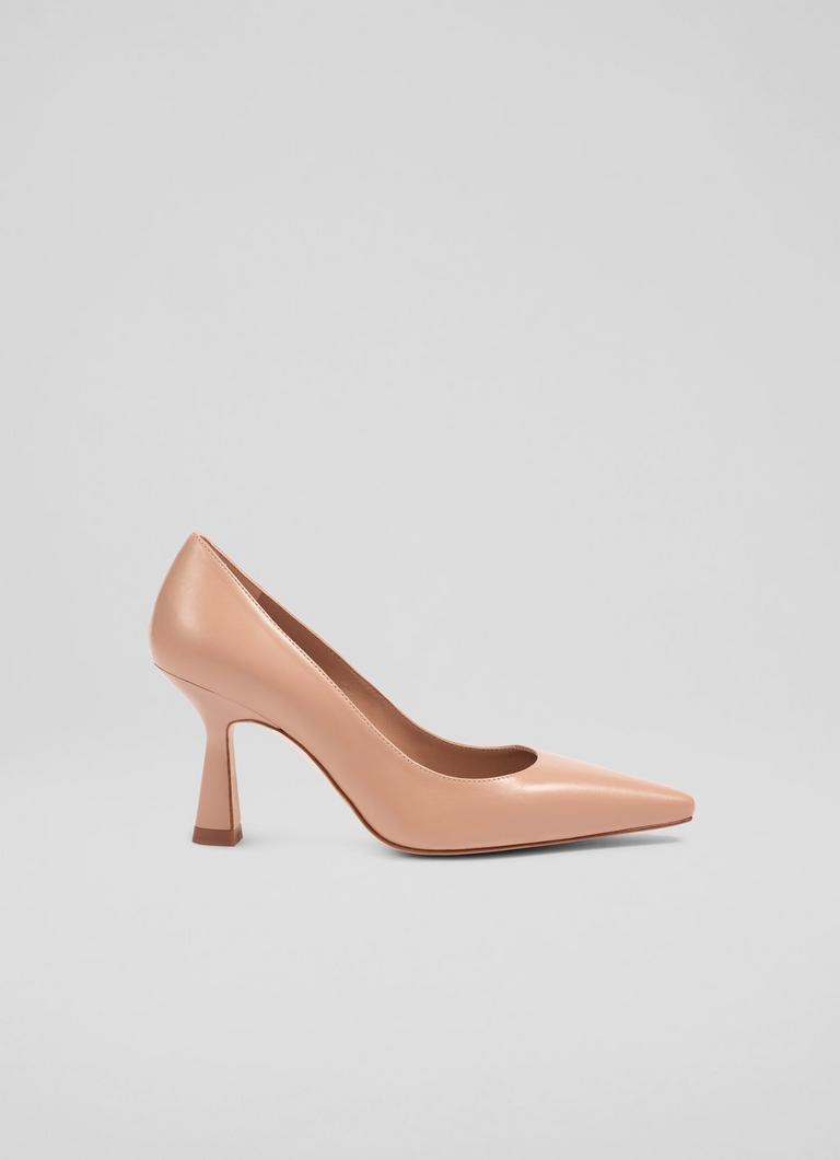 Florena Beige Leather Heel Courts