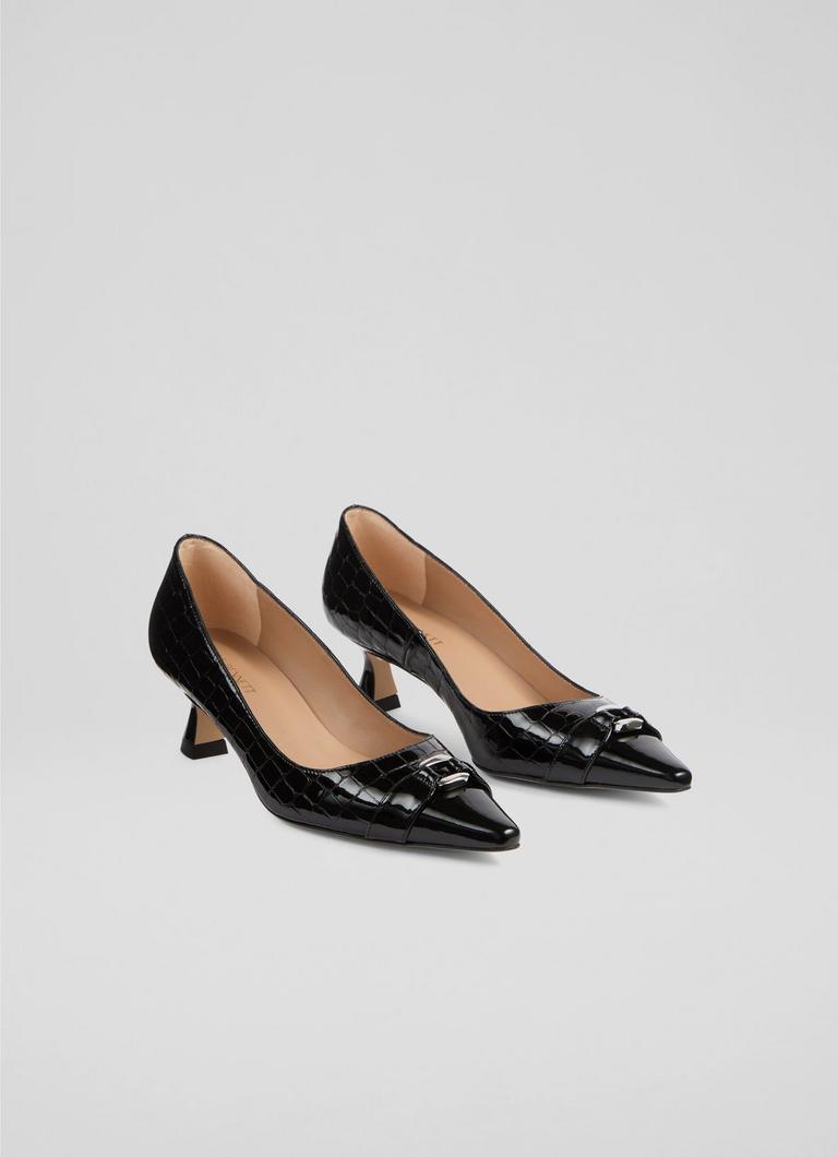 Jen Black Croc Leather Closed Courts Shoes Collections