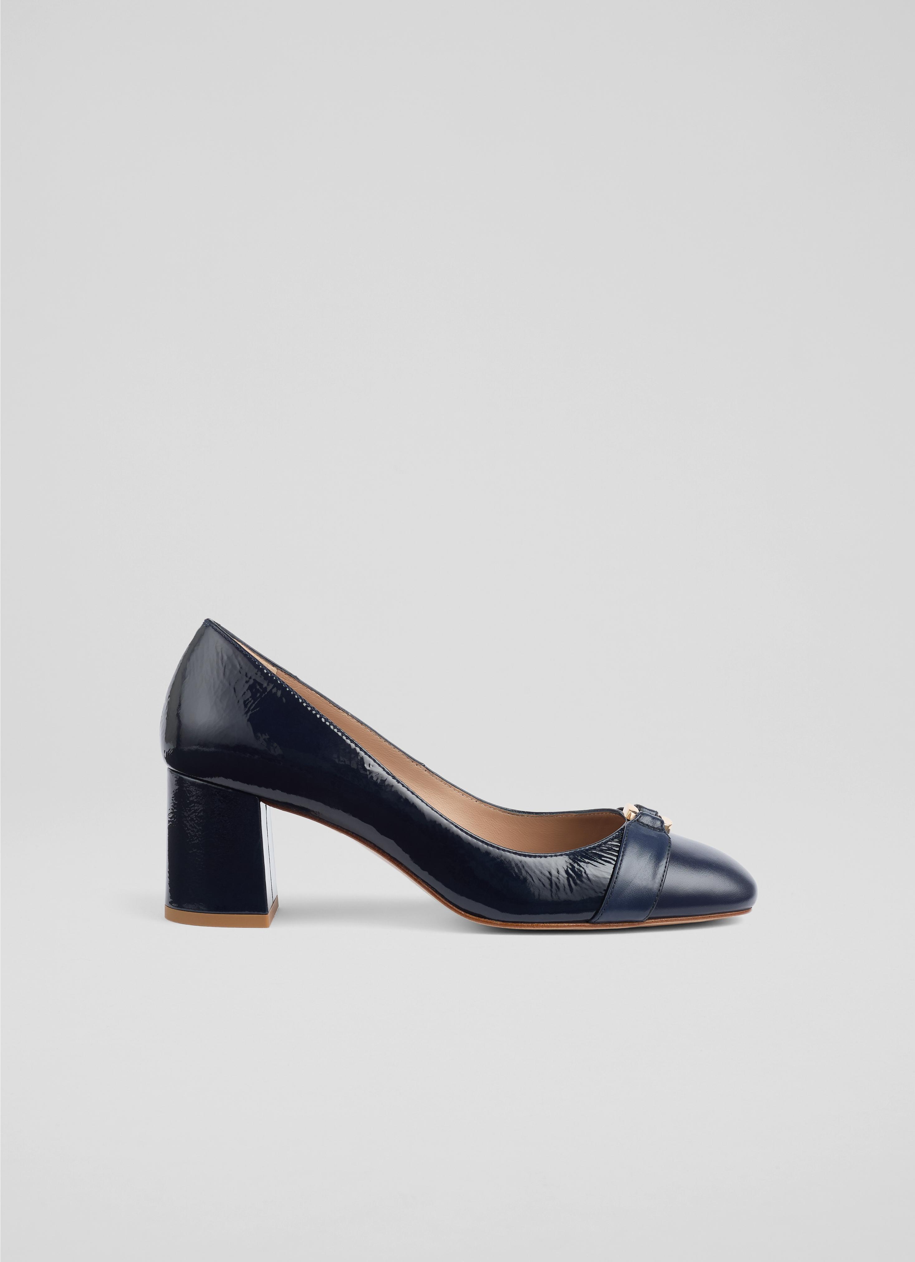 Block Heels Navy Leather High Heels The Victoria Navy Blue Leather