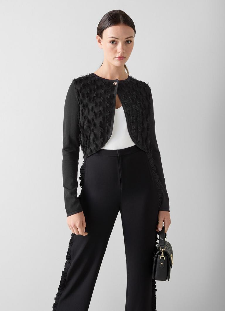 Allegra Fringe Detail Knit Bolero Black