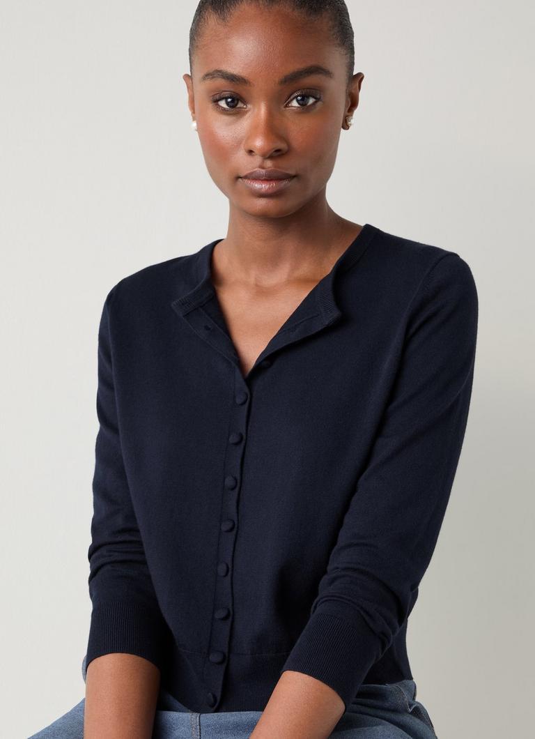 Lottie Midnight Plain Merino Fine Gauge Cardigan