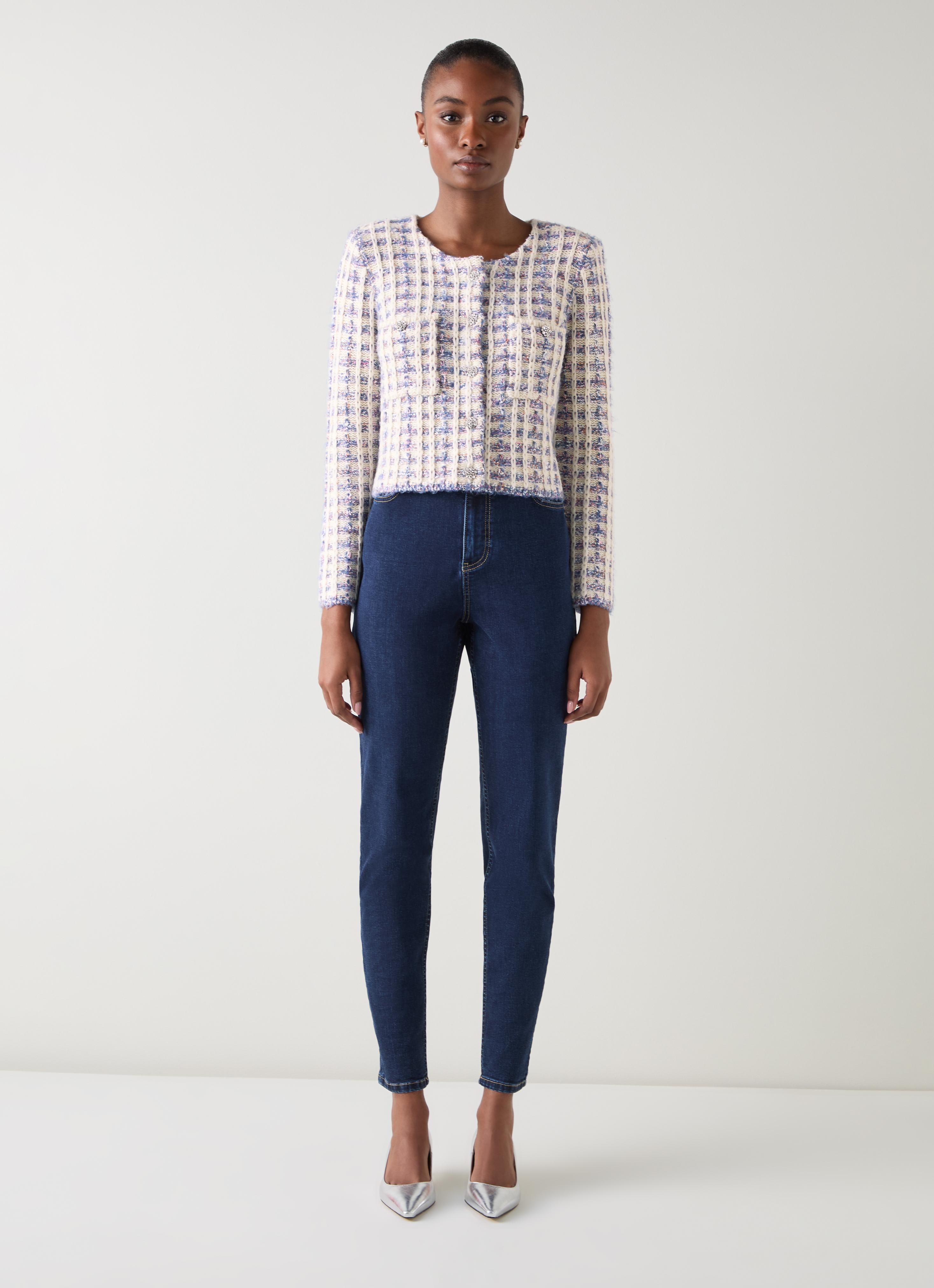 Millie Ivory Tweed Fluffy Shoulder Pad Cardigan | Cardigans | L.K.