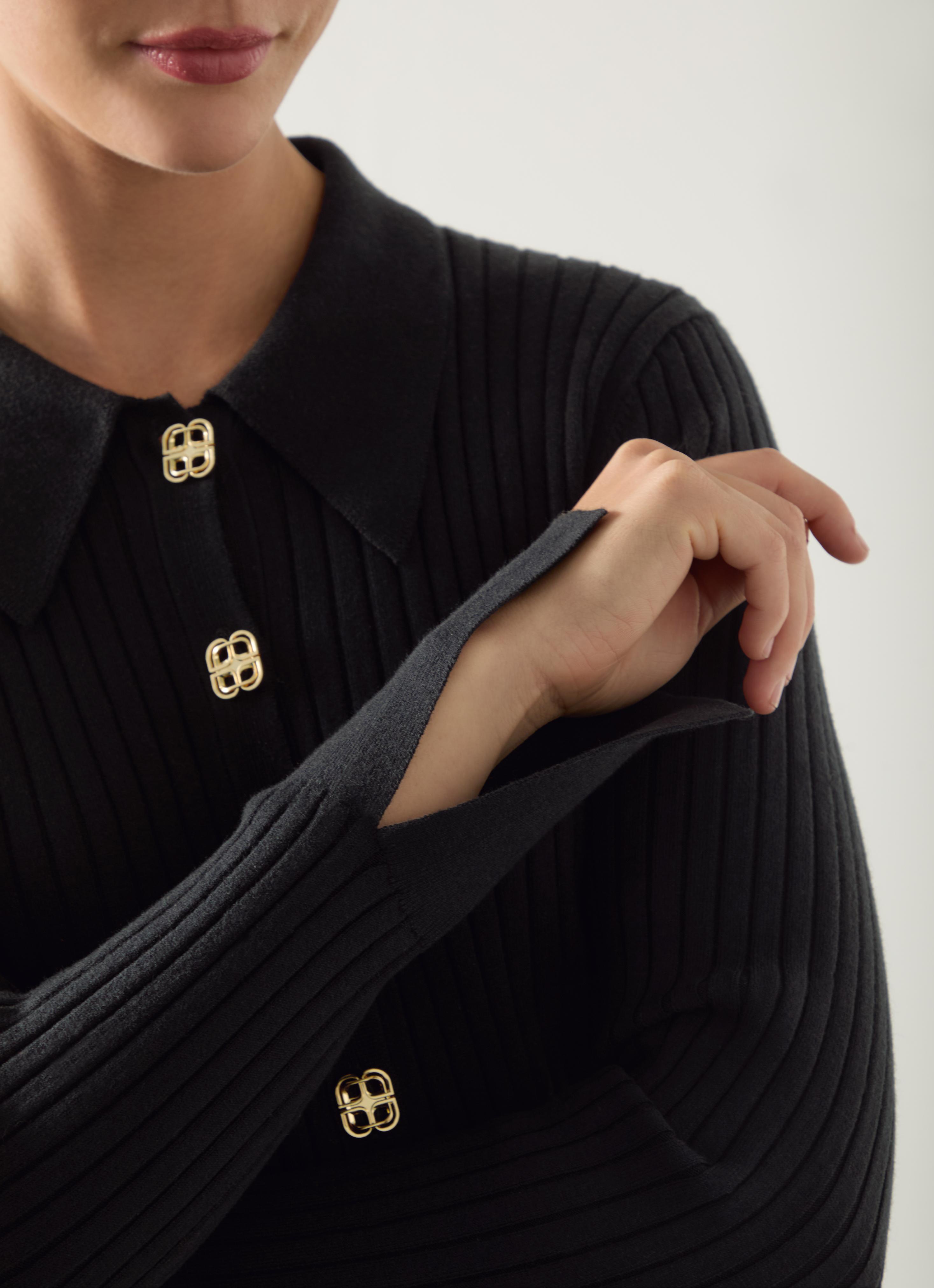 Willow Black Cotton Rib Collar Cardigan | Clothing | Collections