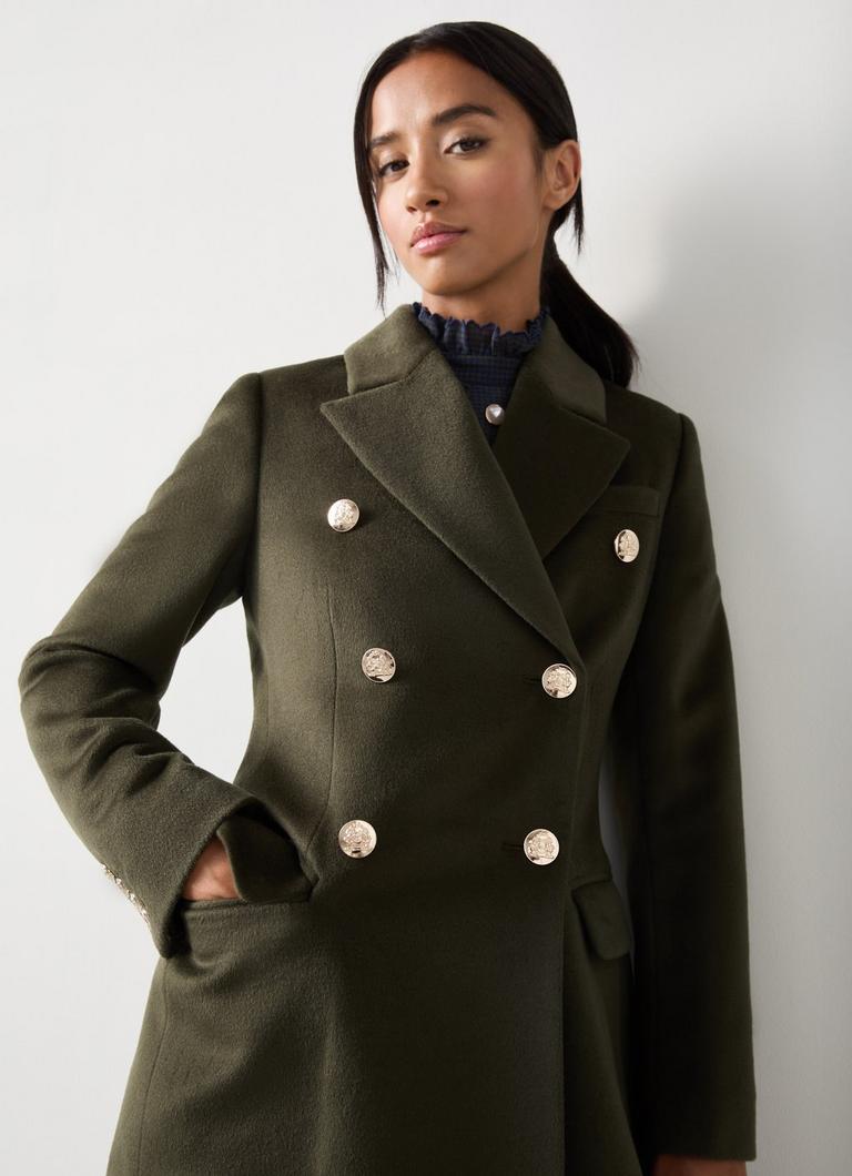 Natalia Petite Green Wool Fitted Double Breasted Coat Coats