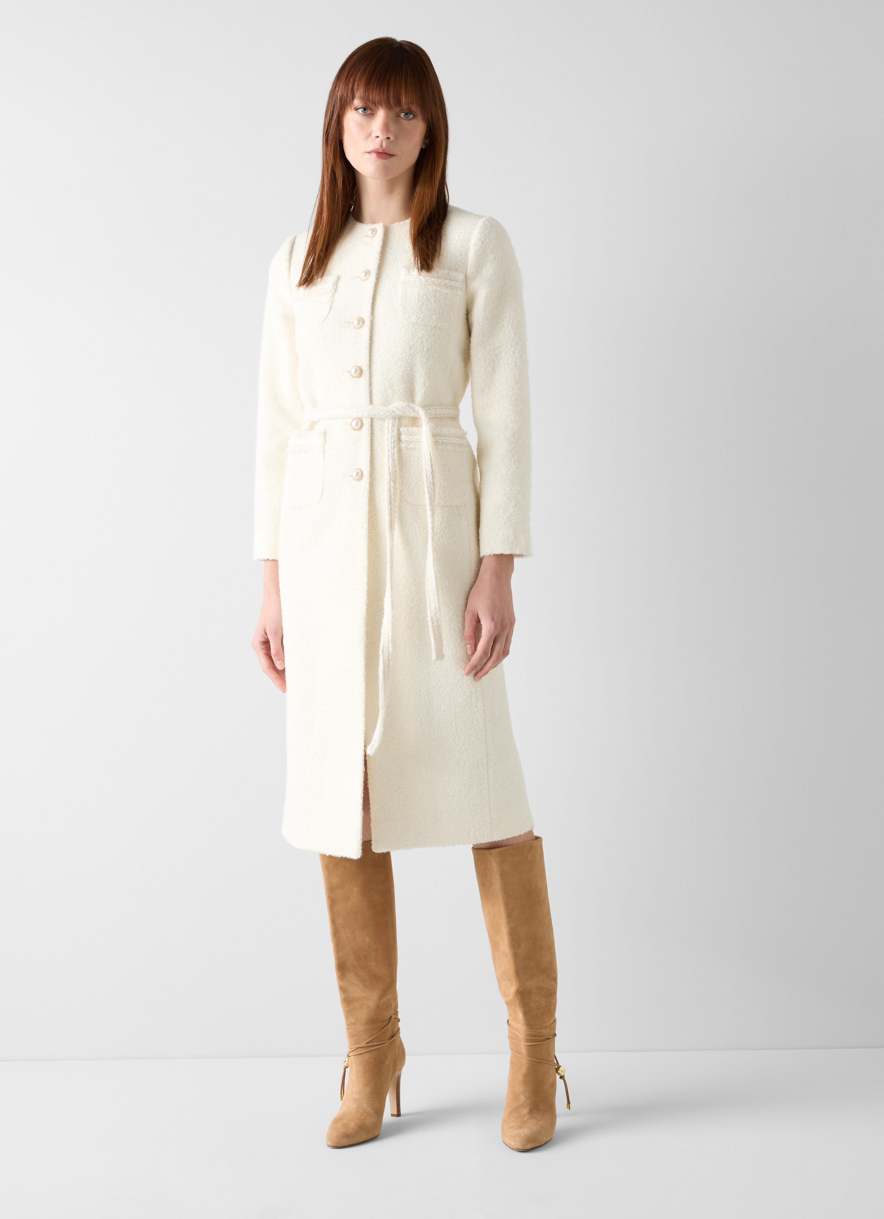 Vera Ivory Tweed Collarless Coat Coats Jackets Clothing