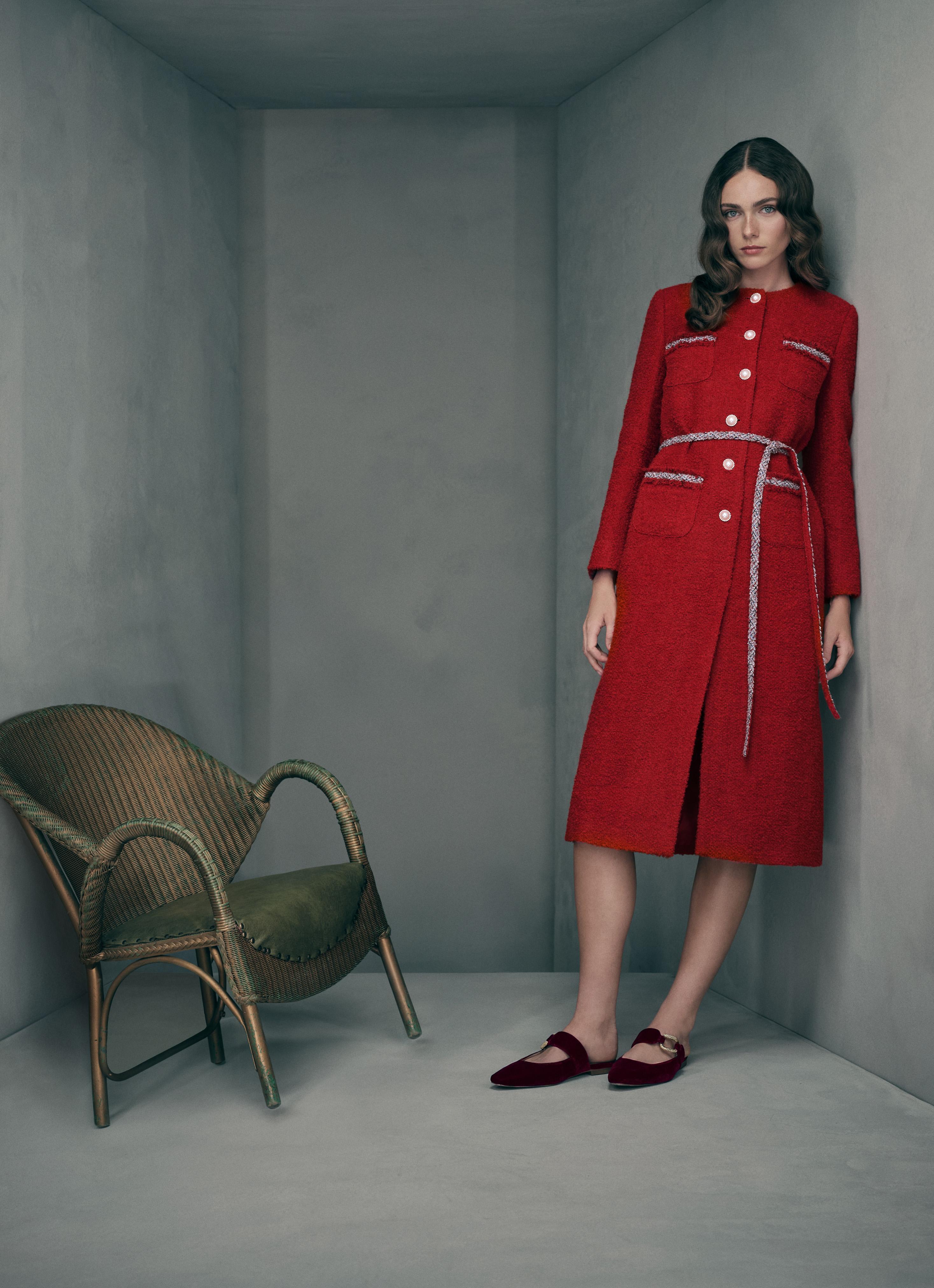 Vera Red Tweed Collarless Coat Coats Jackets Clothing