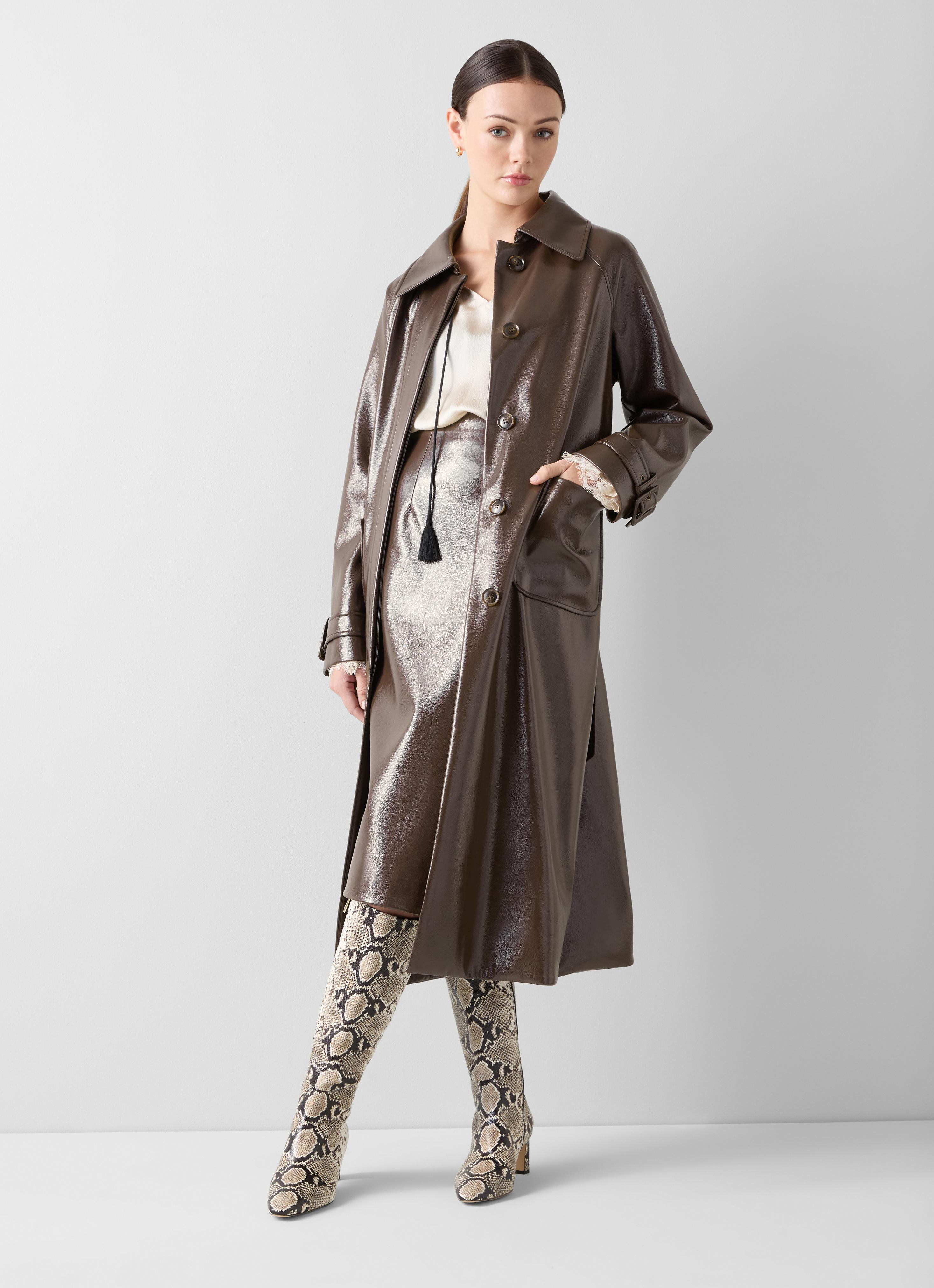 Wendy Brown Faux leather Trench Coat Coats Jackets Clothing