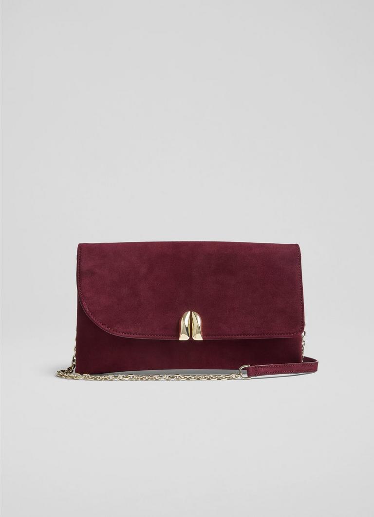 Aria Burgundy Suede Clutch Bag