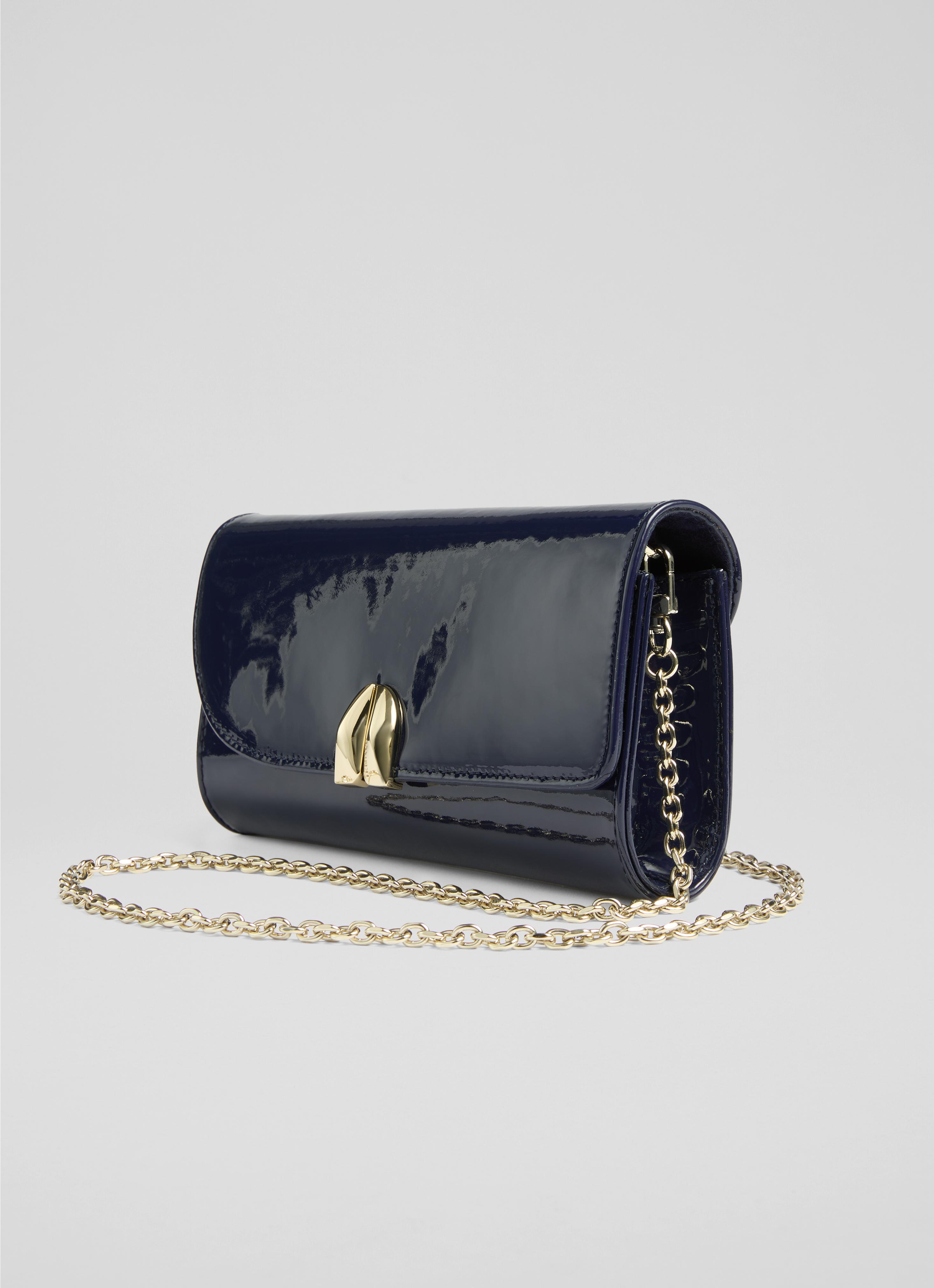 Florence Navy Patent Curve Flap Clutch Bag