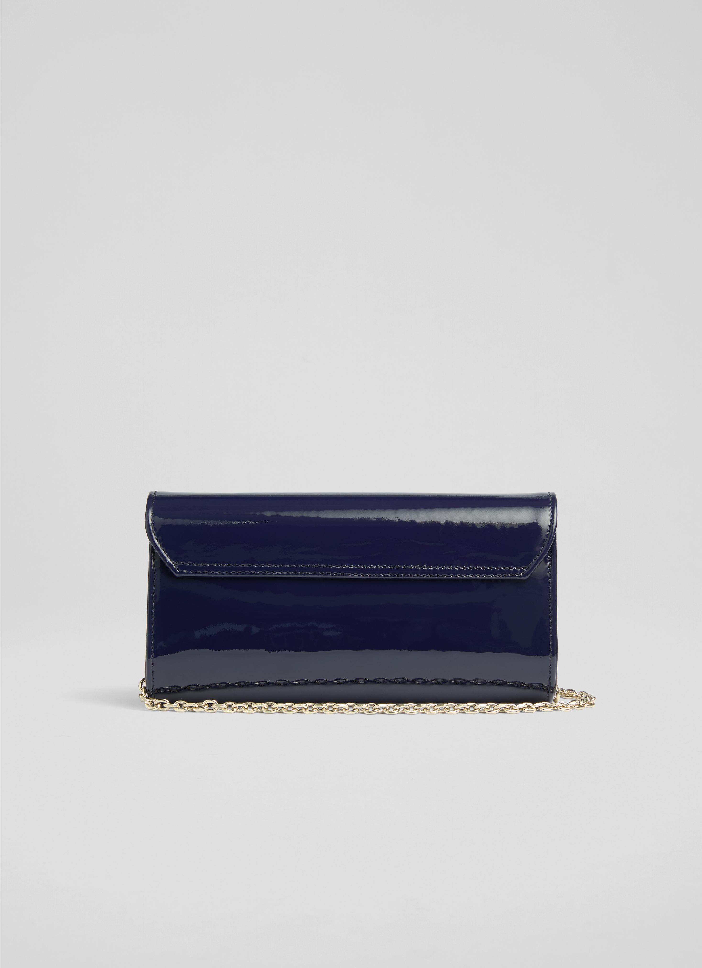 Florence Navy Patent Curve Flap Clutch Bag Handbags