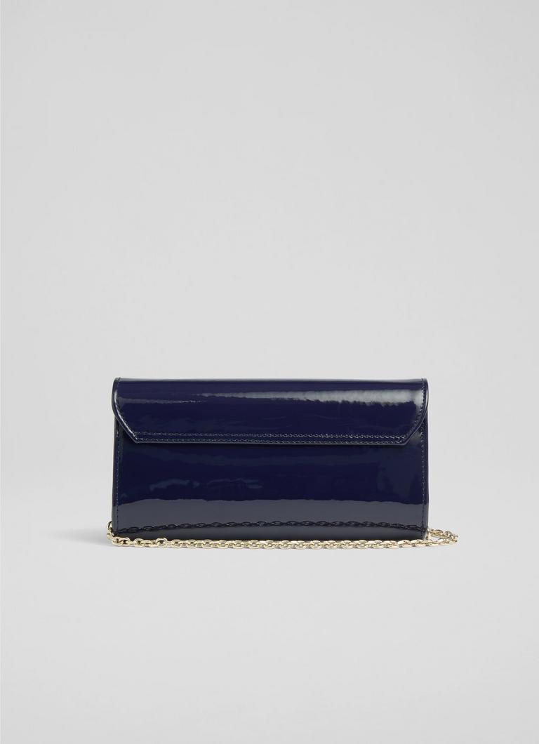 Florence Navy Patent Curve Flap Clutch Bag Handbags