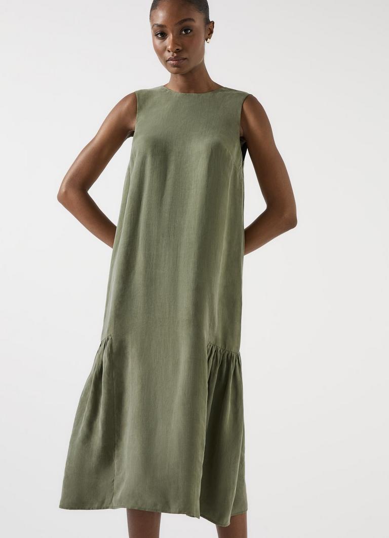 Alma Watercress Cupro Sleeveless Hem Gather Dress