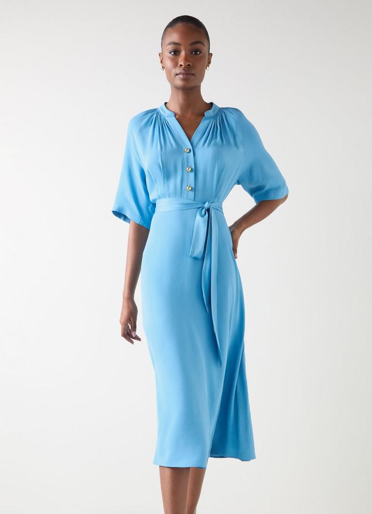 LKBennett モーティマーシルク スポット タイネック ドレス Designer Dresses | Luxury Dresses For Women | LK Bennett