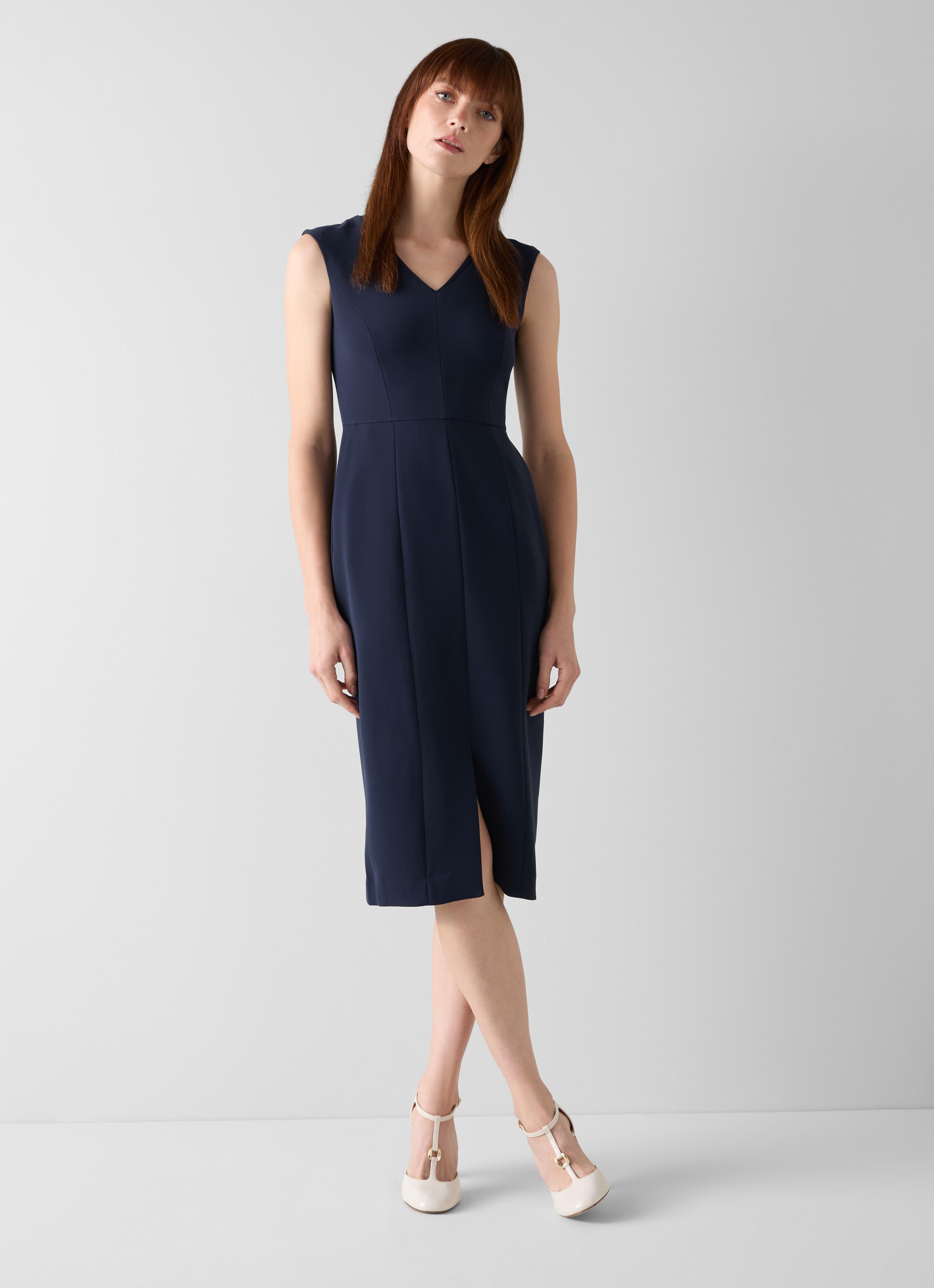 Audrey Spring Navy Midnight Plain V Neck Shift Dress