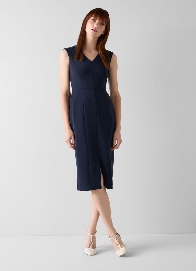 Audrey Spring Navy Midnight Plain V Neck Shift Dress
